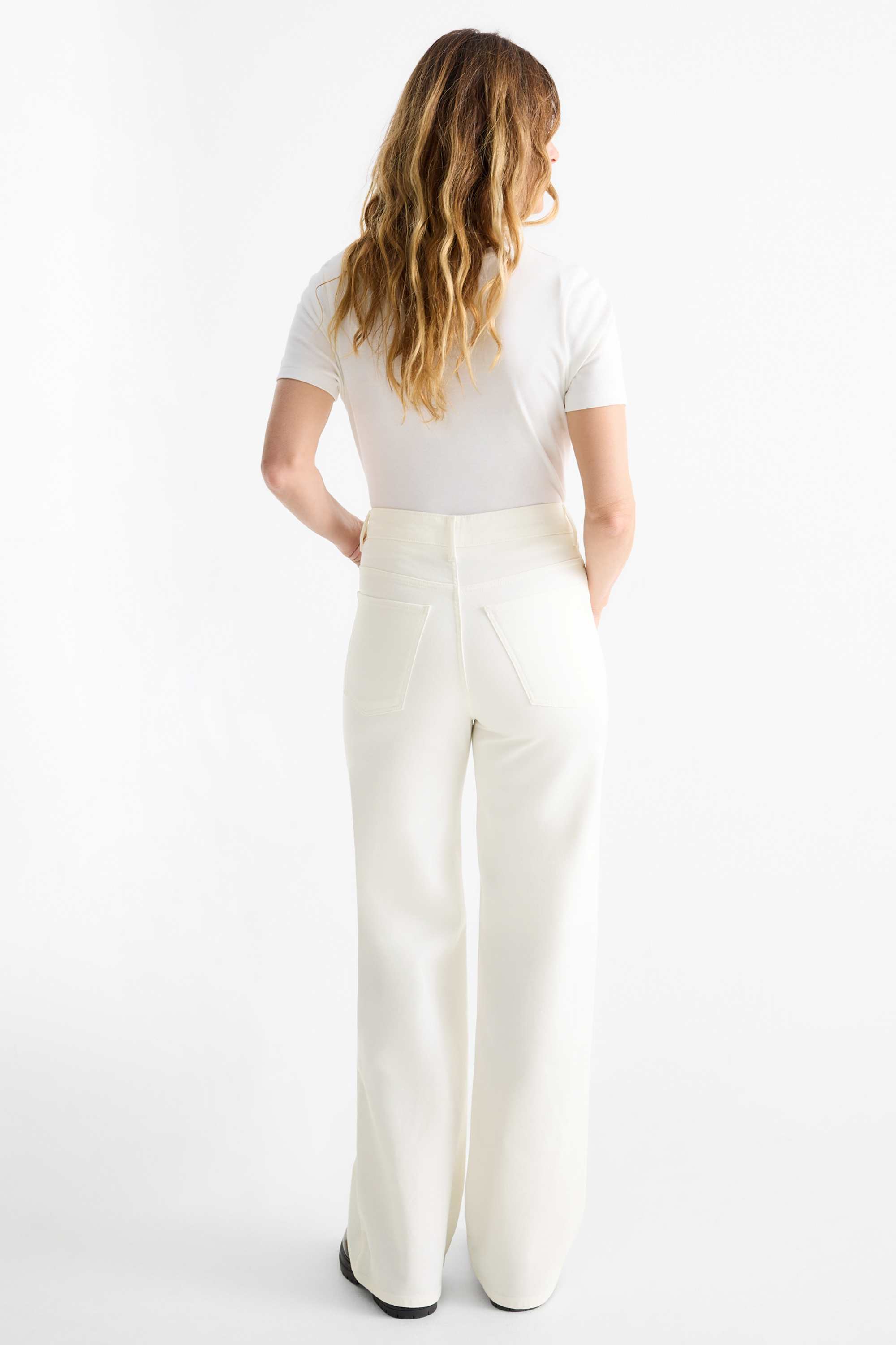 Cloth trousers - high waist - wide leg white