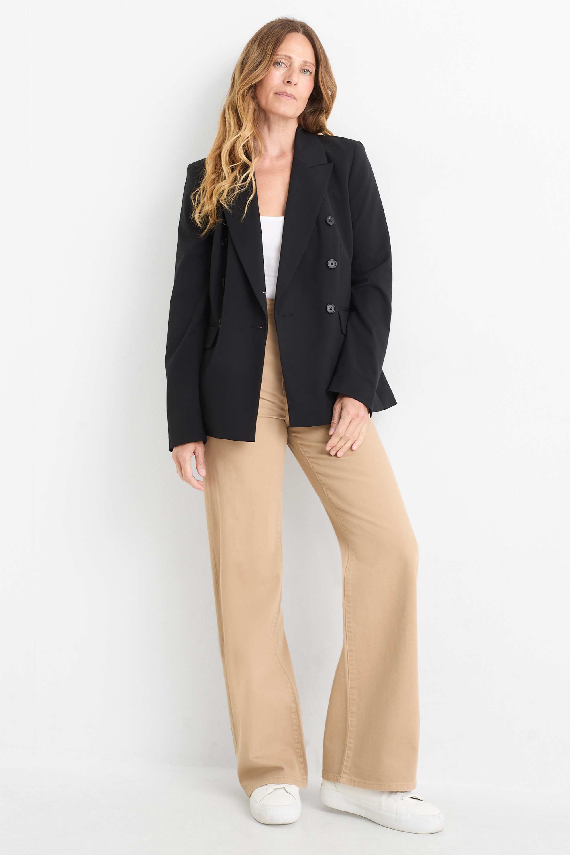 Cloth trousers - high waist - wide leg taupe