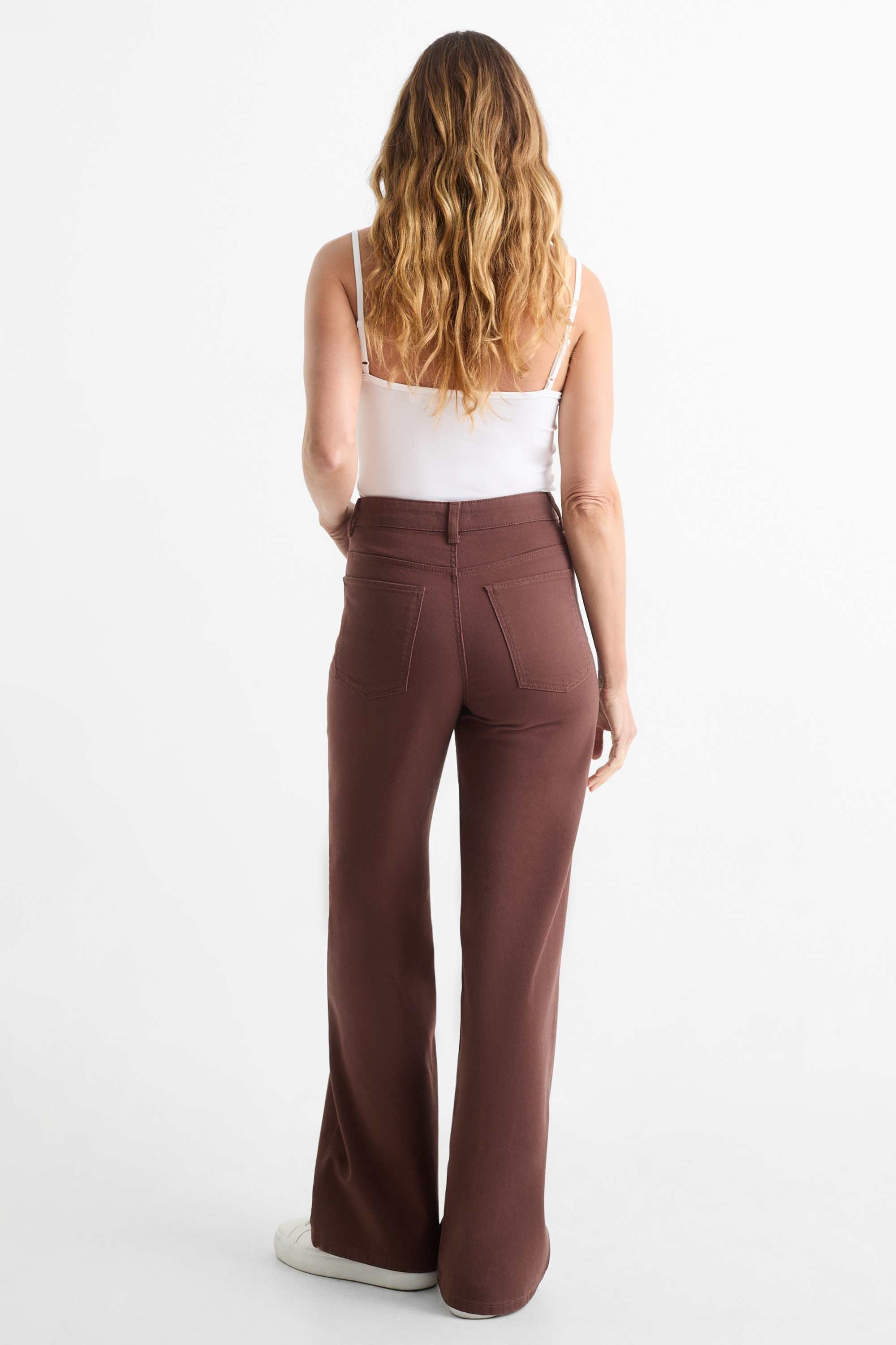Cloth trousers - high waist - wide leg brown