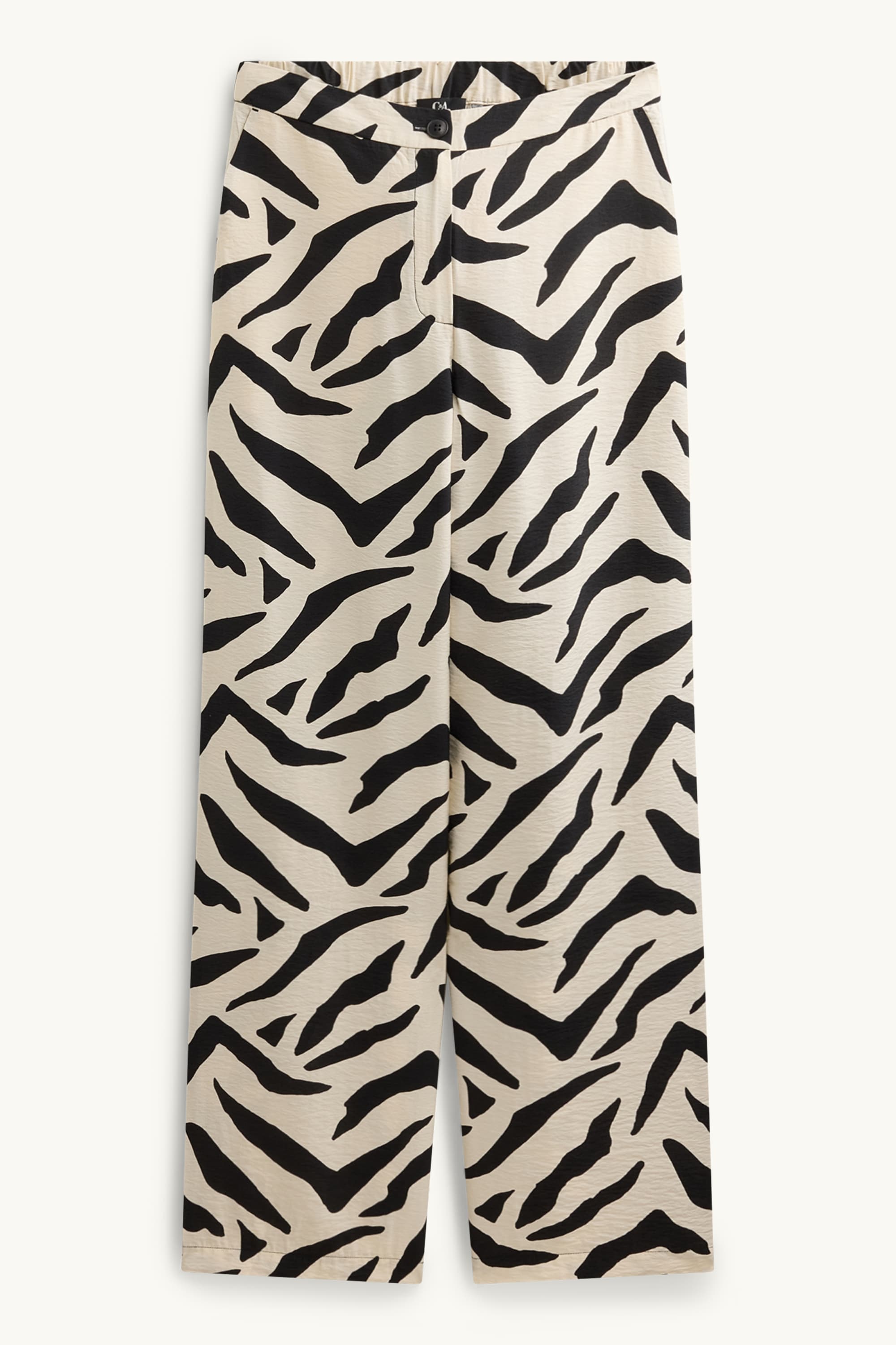Cloth trousers - high waist - wide leg - patterned white / black