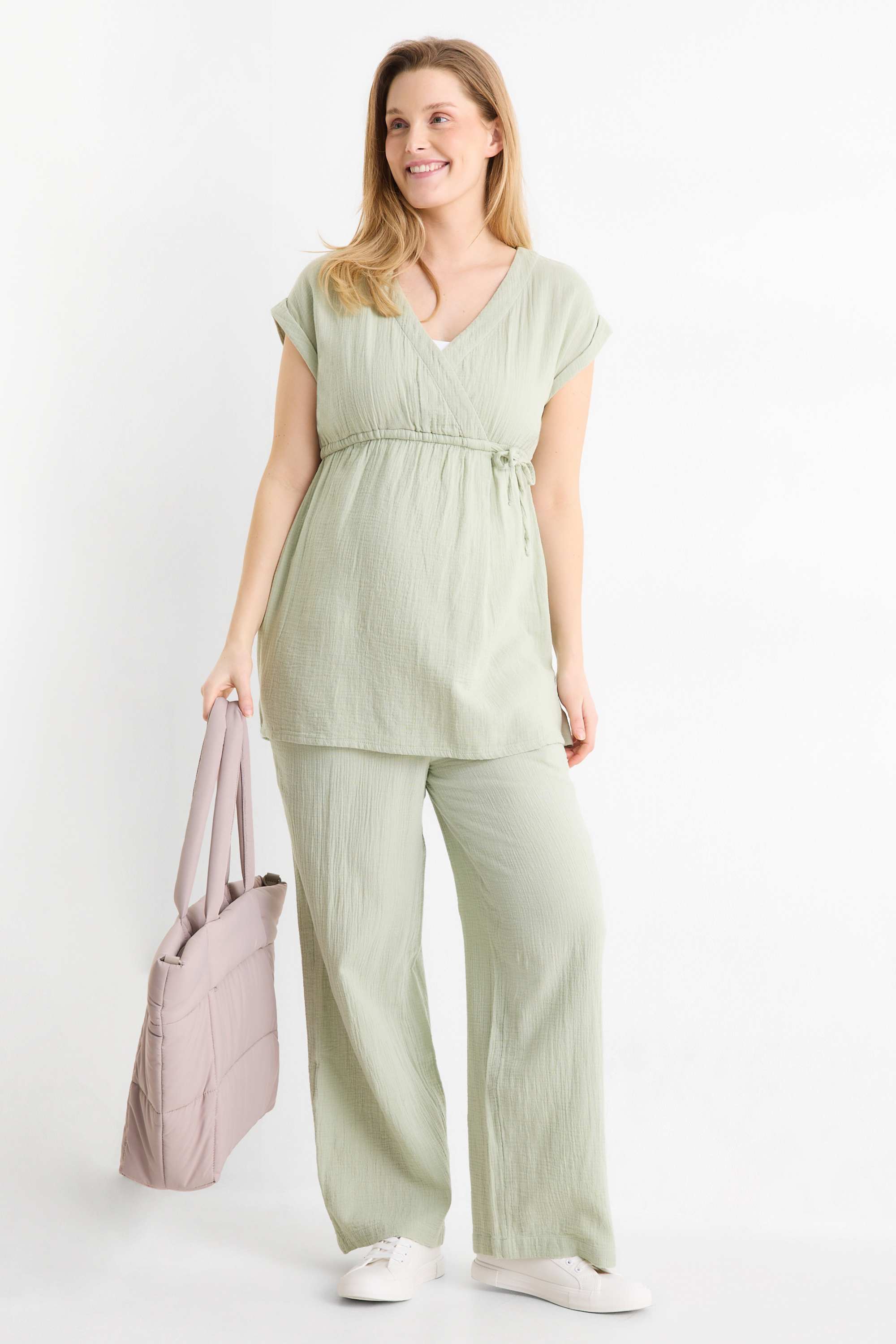 Maternity trousers - relaxed fit light green