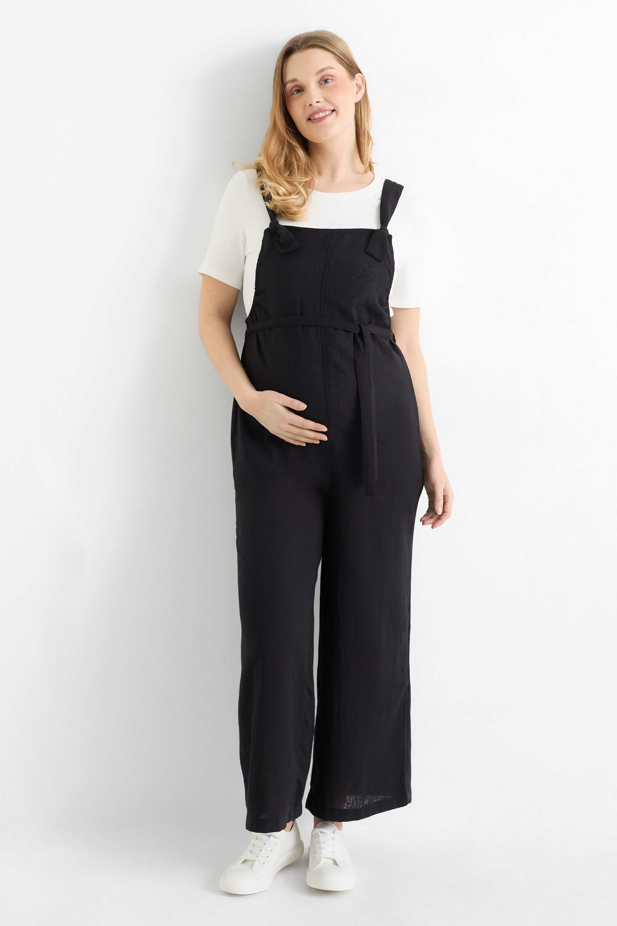 Set - maternity T-shirt and dungarees - 2 piece black / white