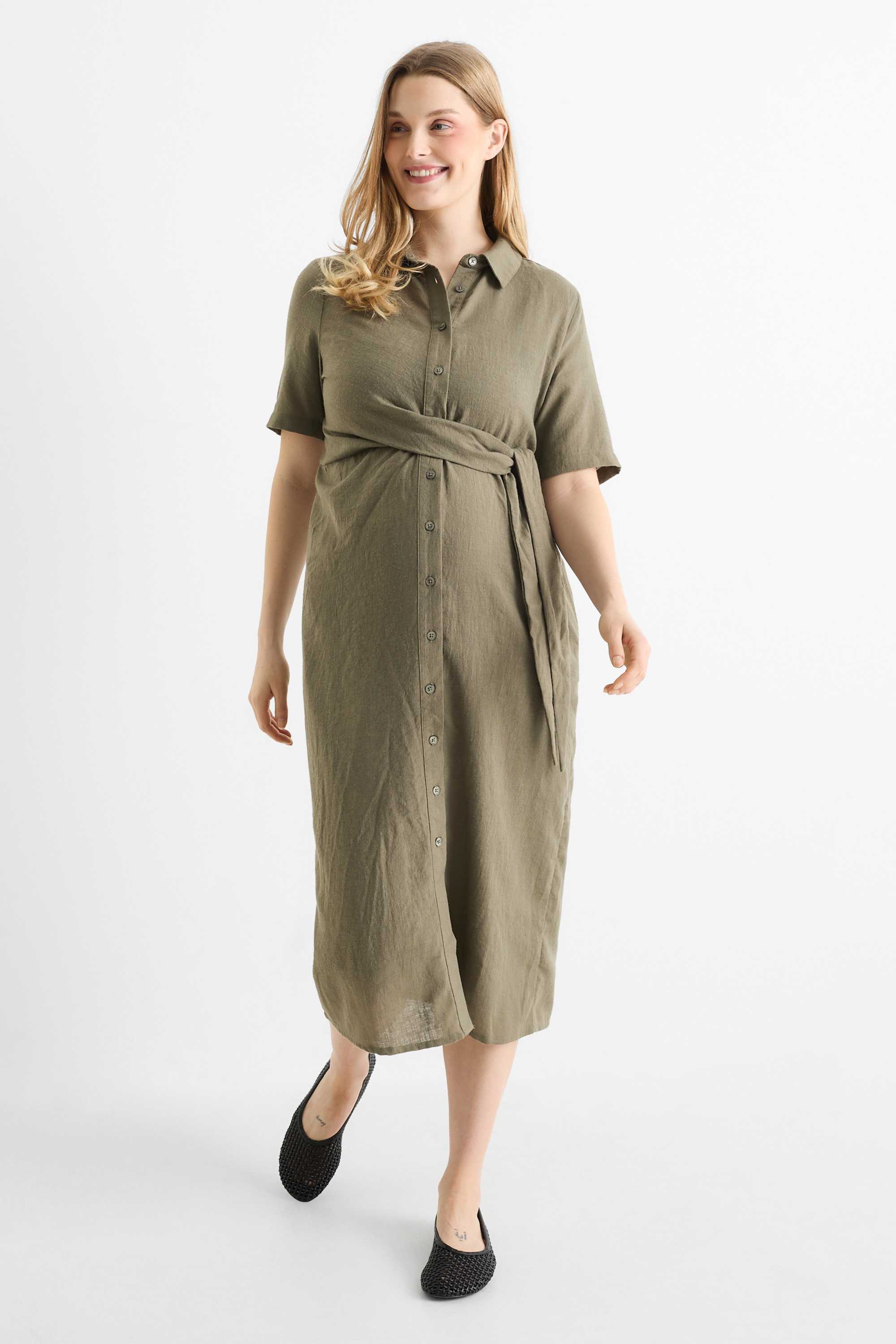 Maternity shirt dress dark green