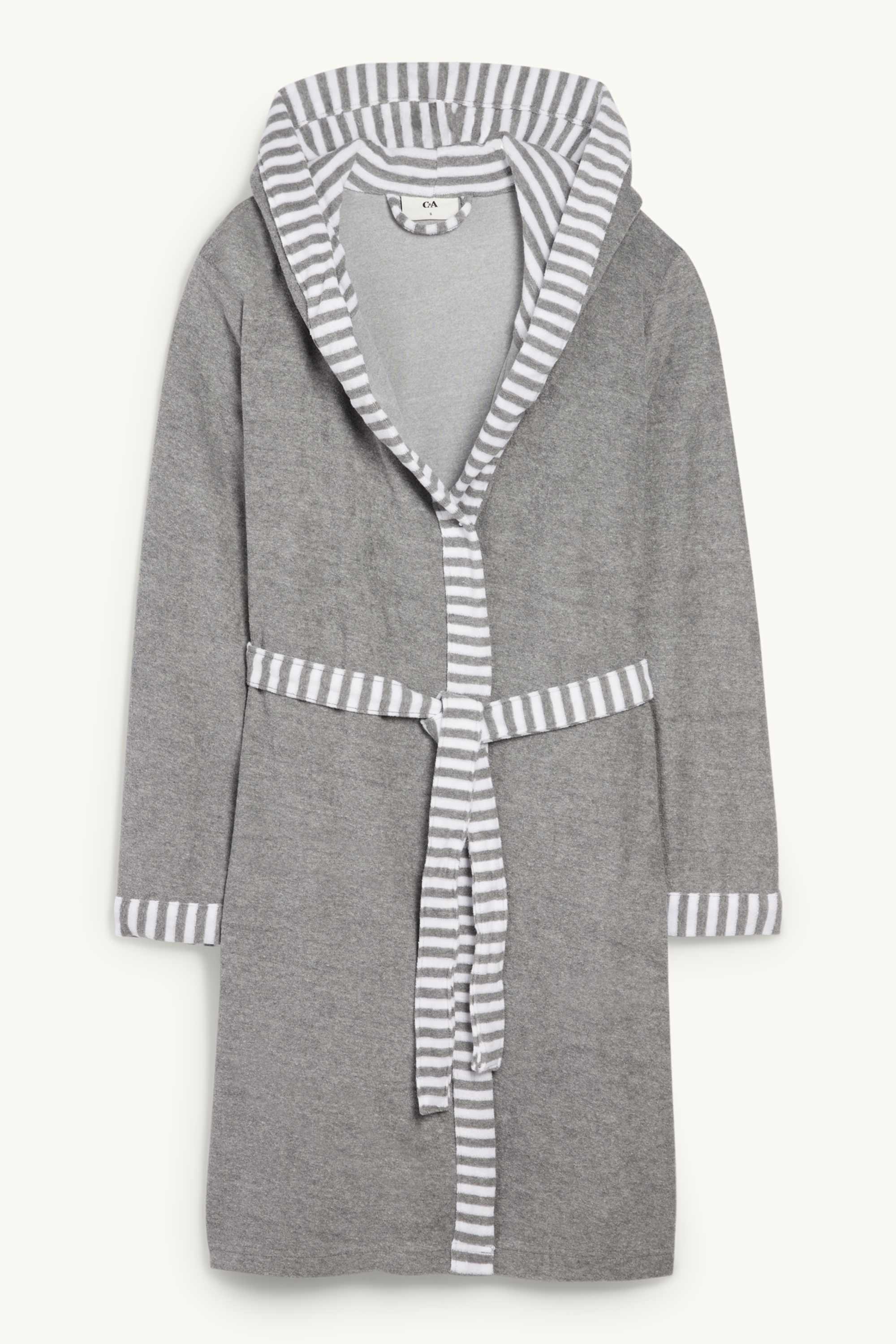 Terry cloth bathrobe with hood gray-melange