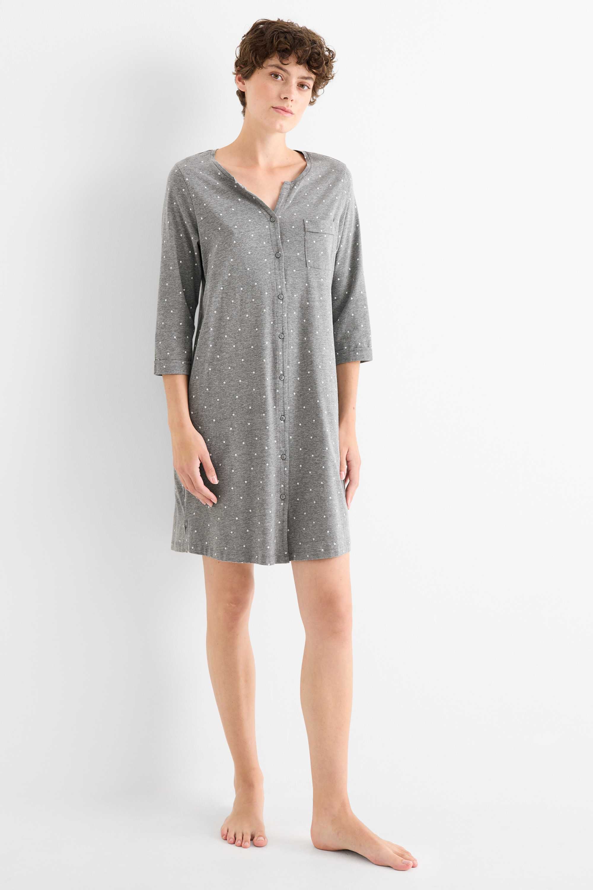 Nightdress - polka dot gray-melange