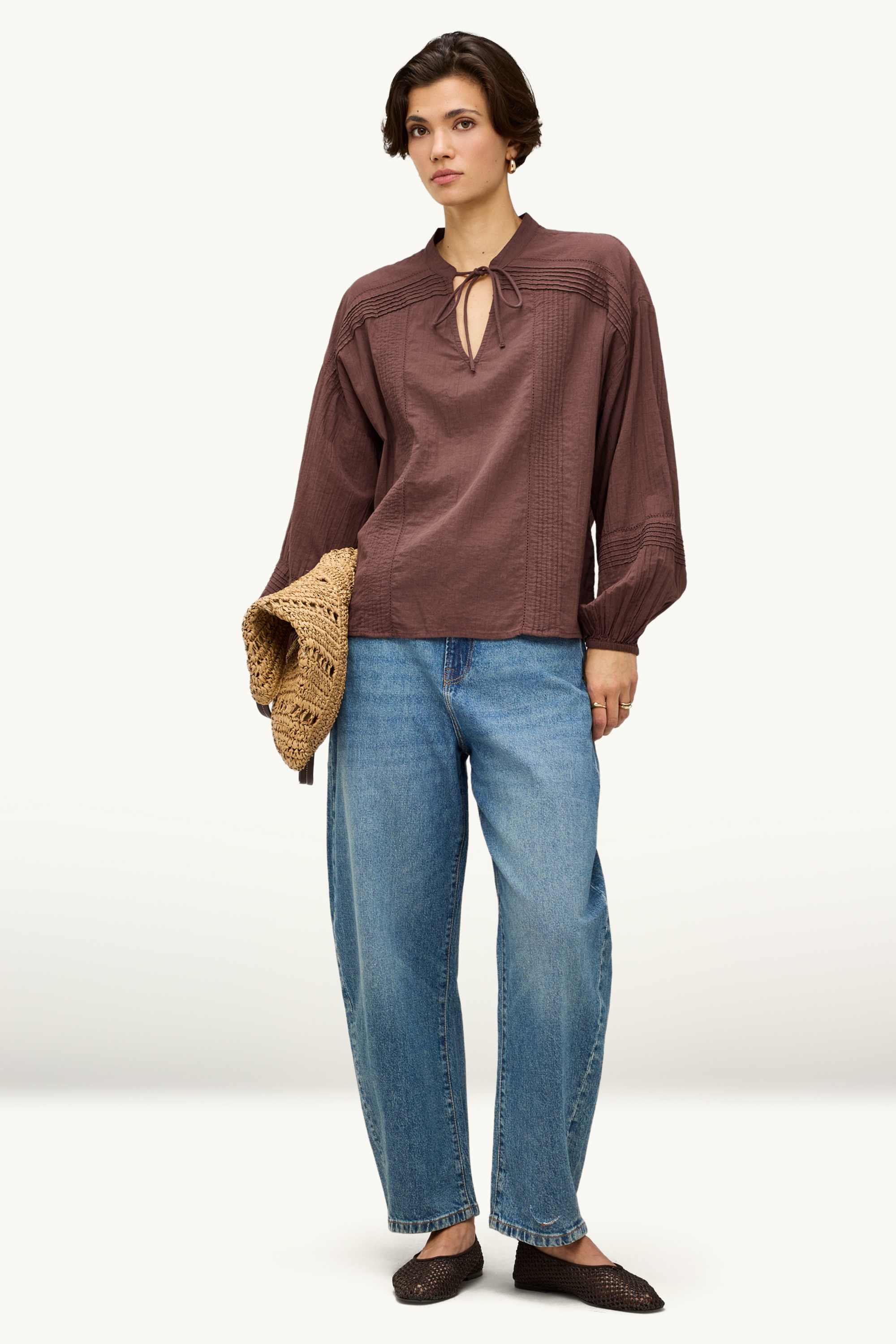 V-neck blouse brown