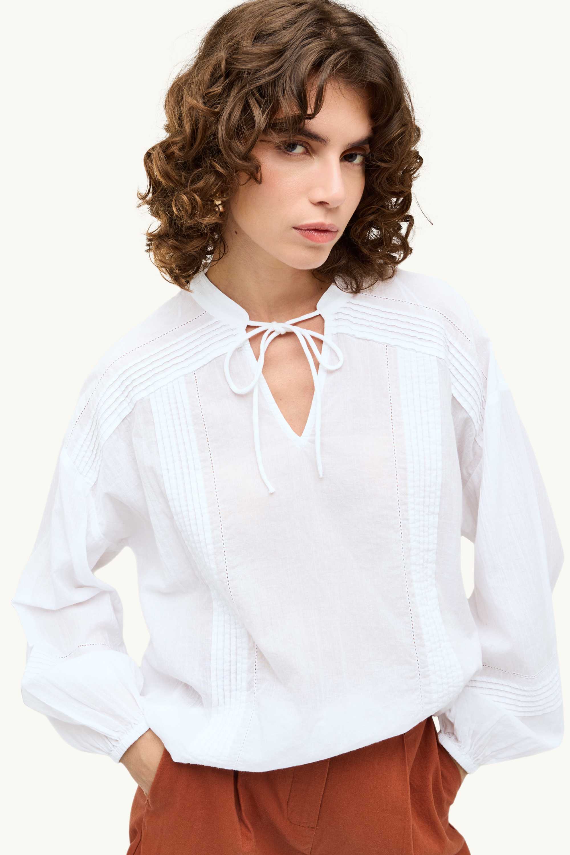 V-neck blouse white
