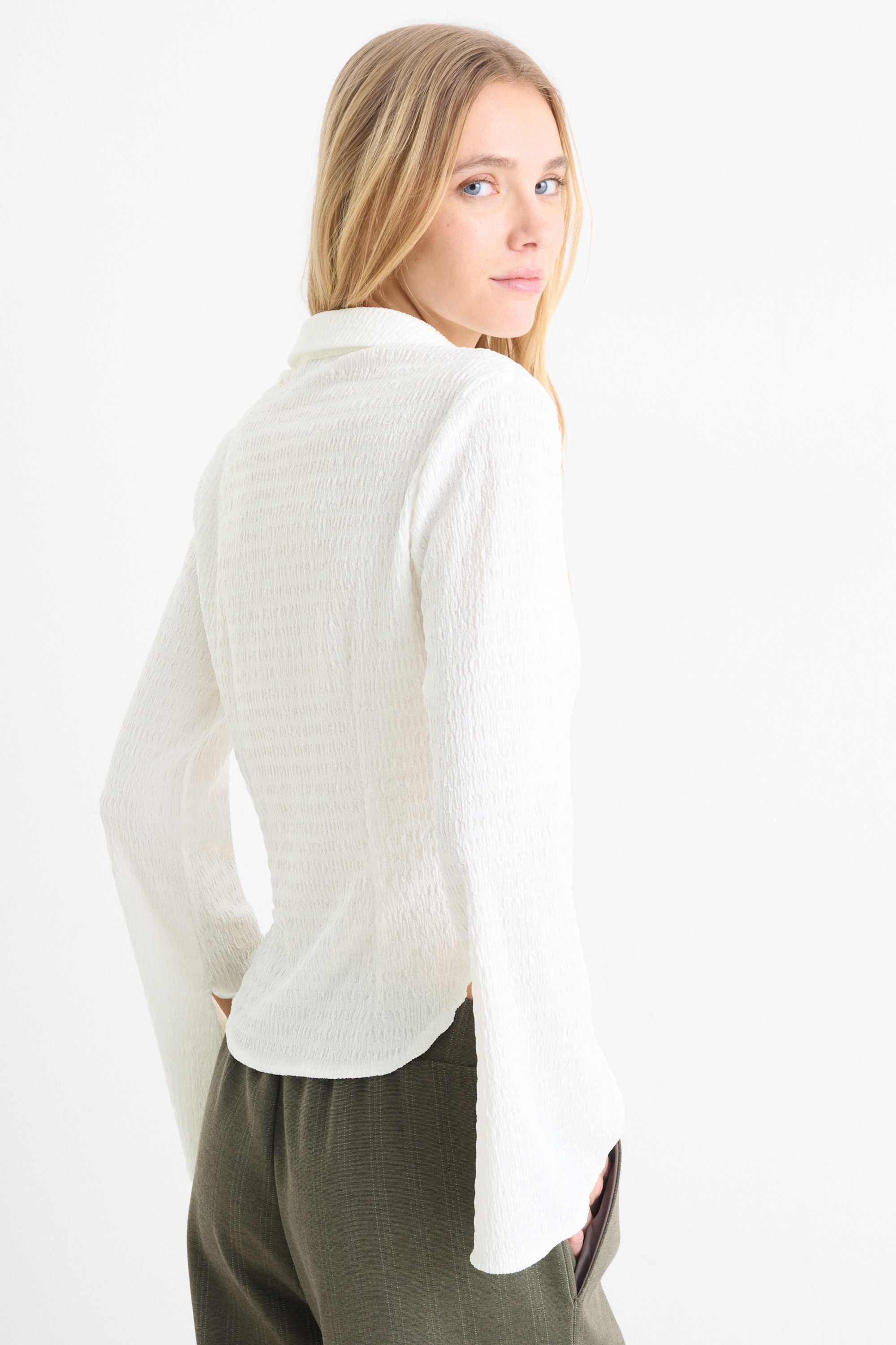 Shirt blouse - smocked white