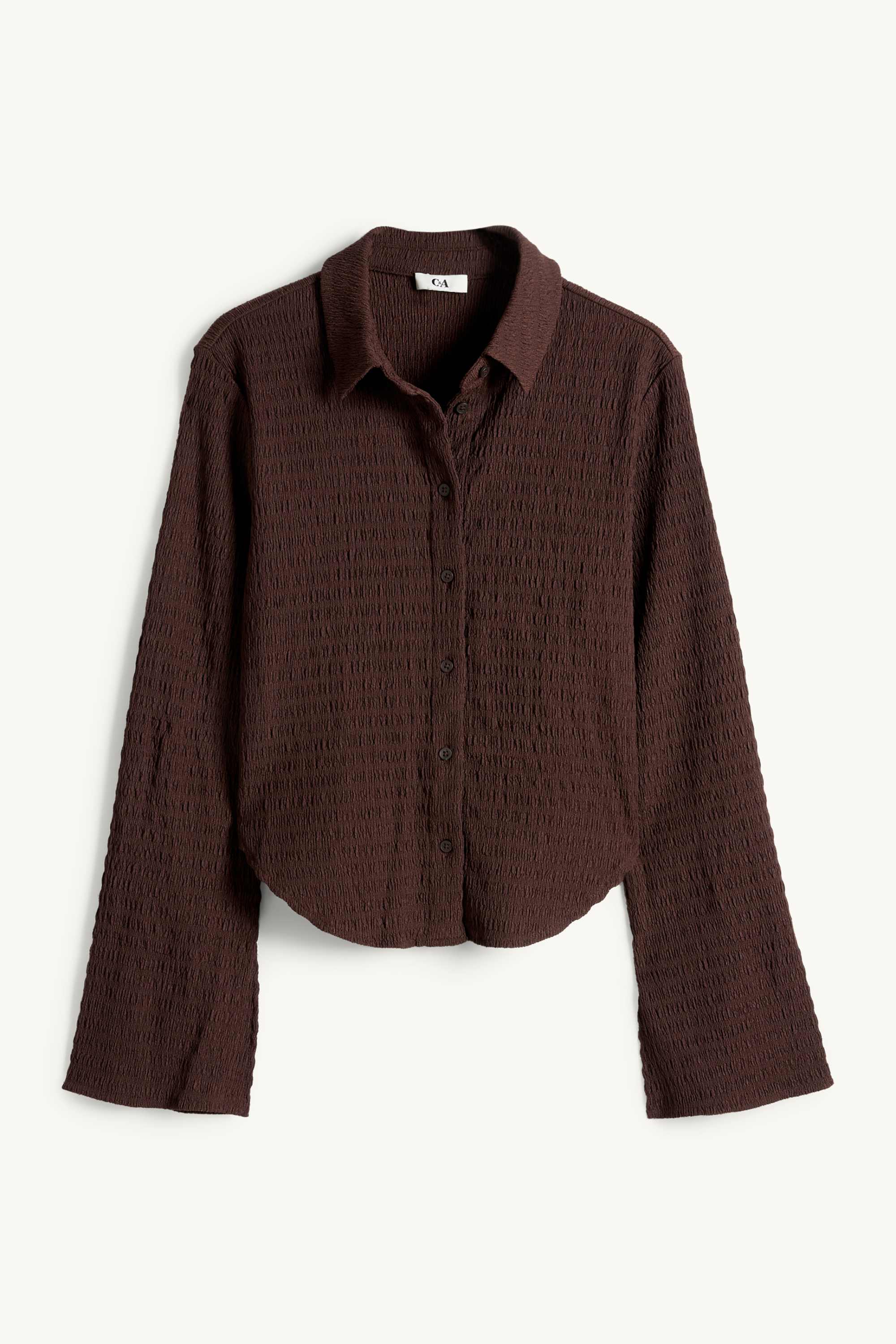 Shirt blouse - smocked dark brown