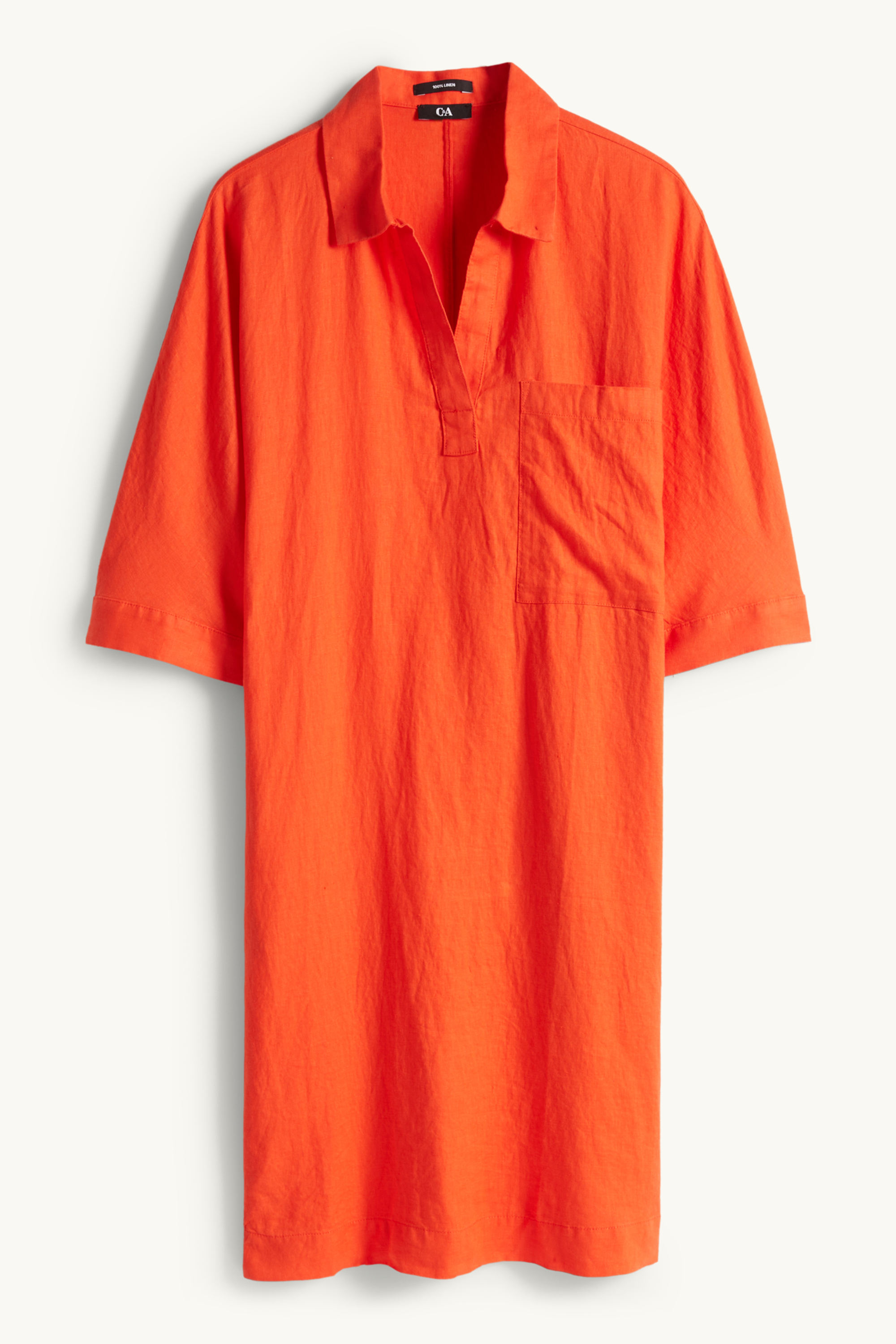 Linen dress - straight fit orange