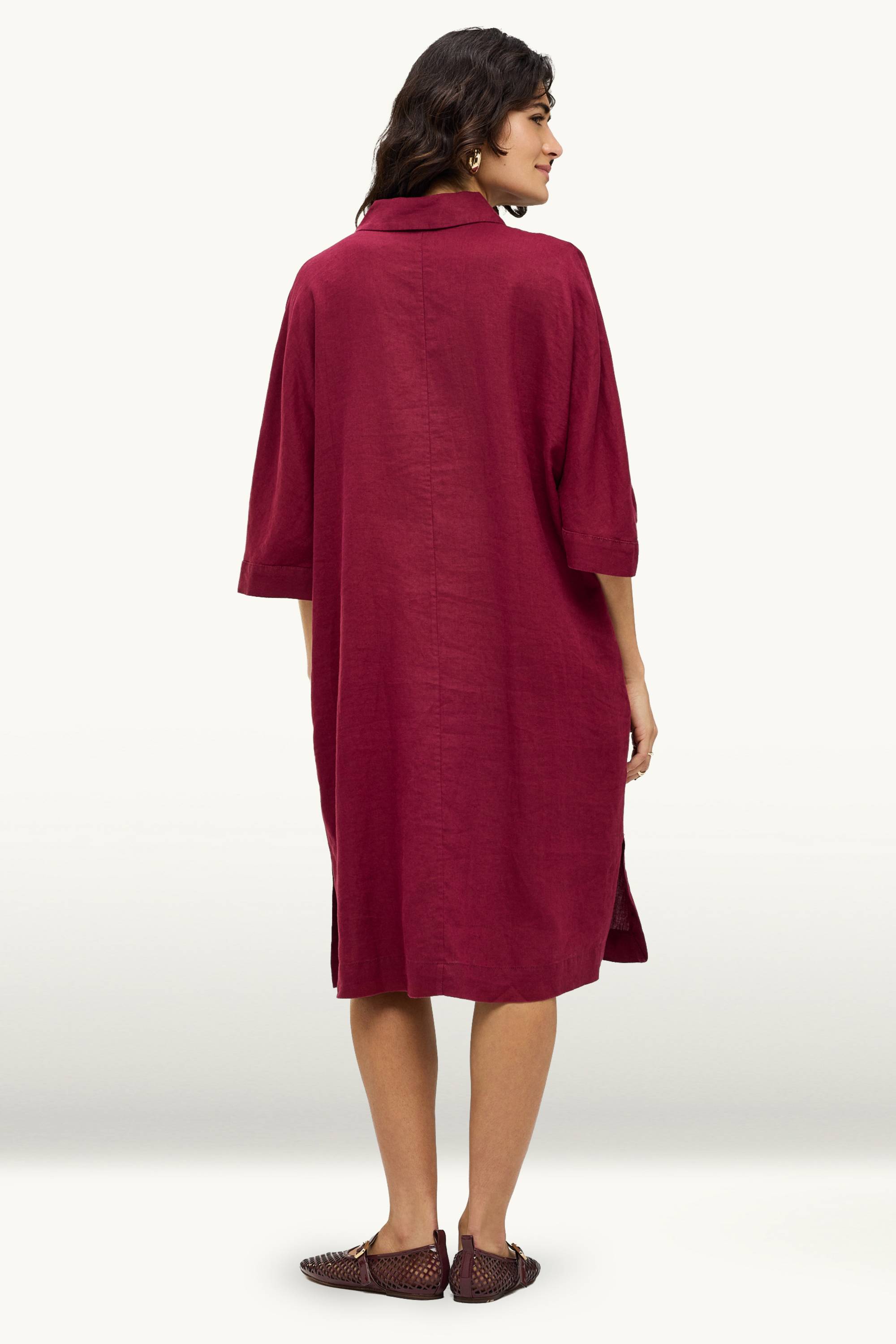 Linen dress - straight fit dark red