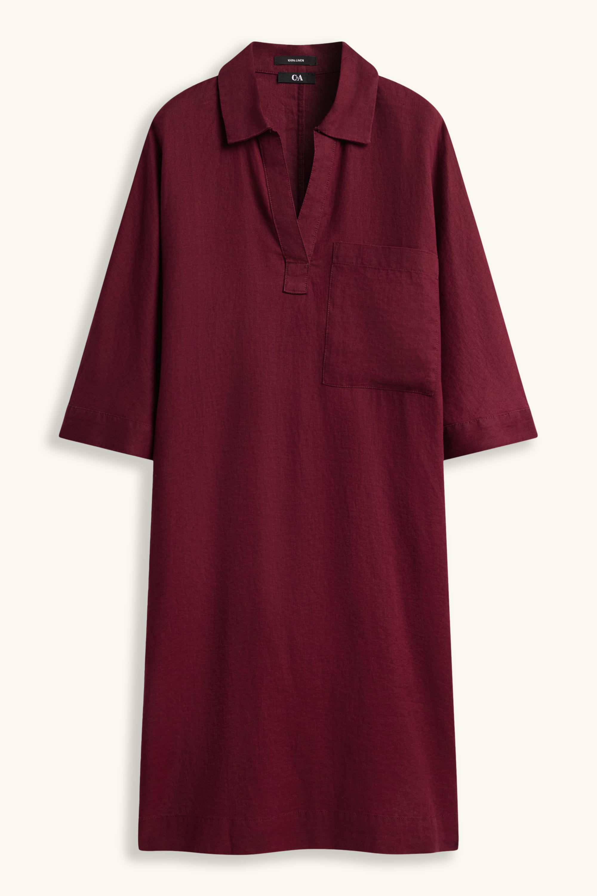 Linen dress - straight fit dark red