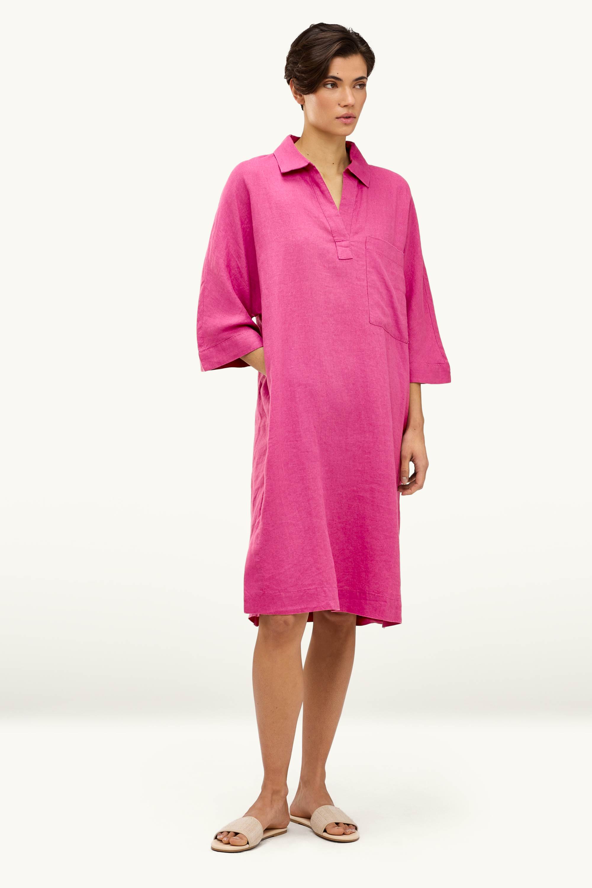 Linen dress - straight fit pink