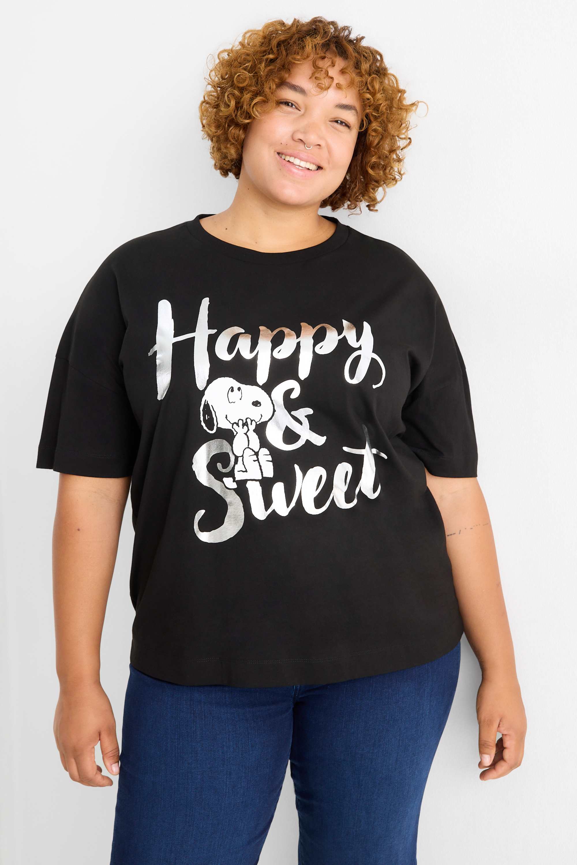 T-shirt - regular fit - shiny - Snoopy black