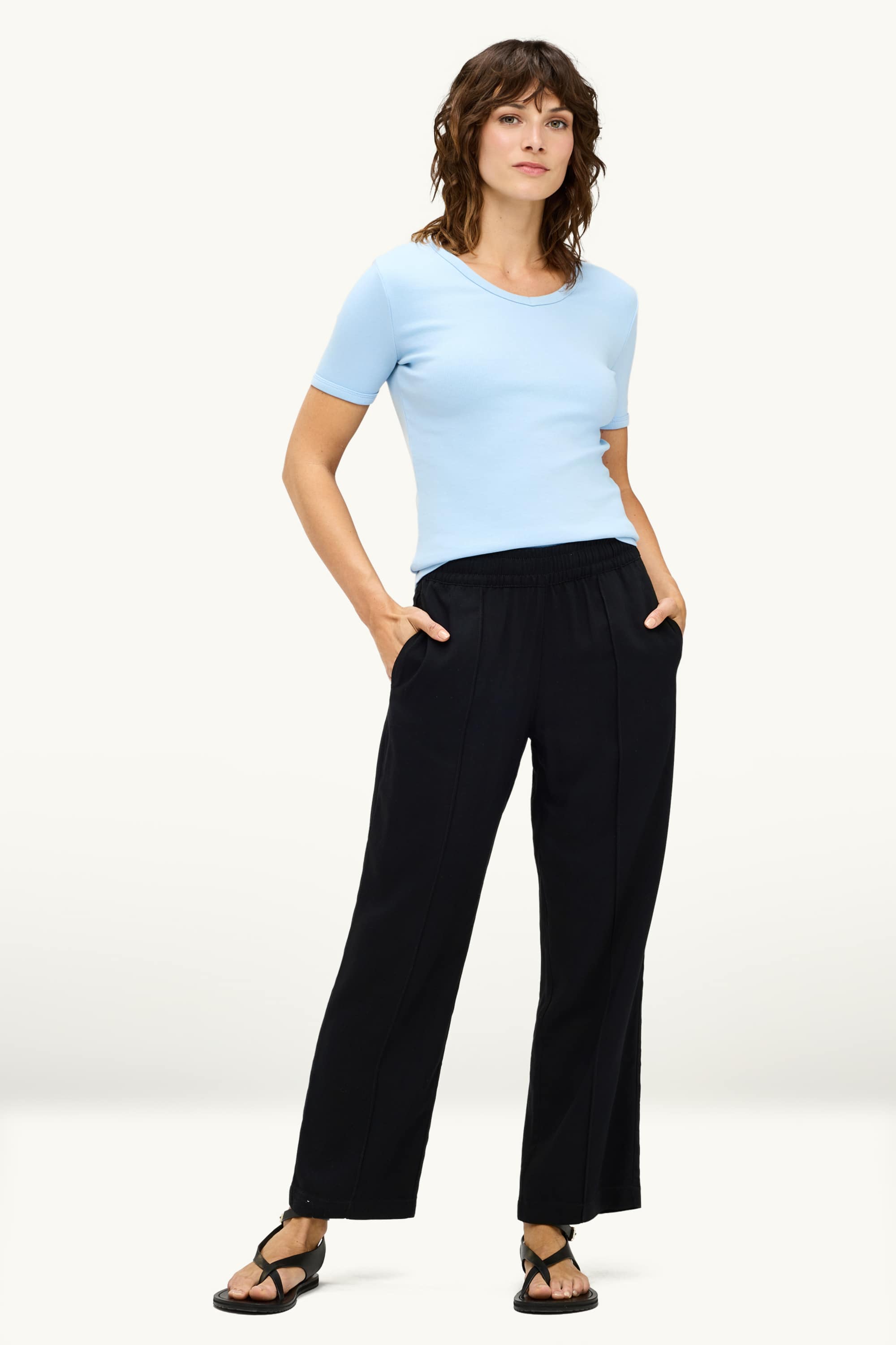 V-neck T-shirt - slim fit - skinny rib light blue