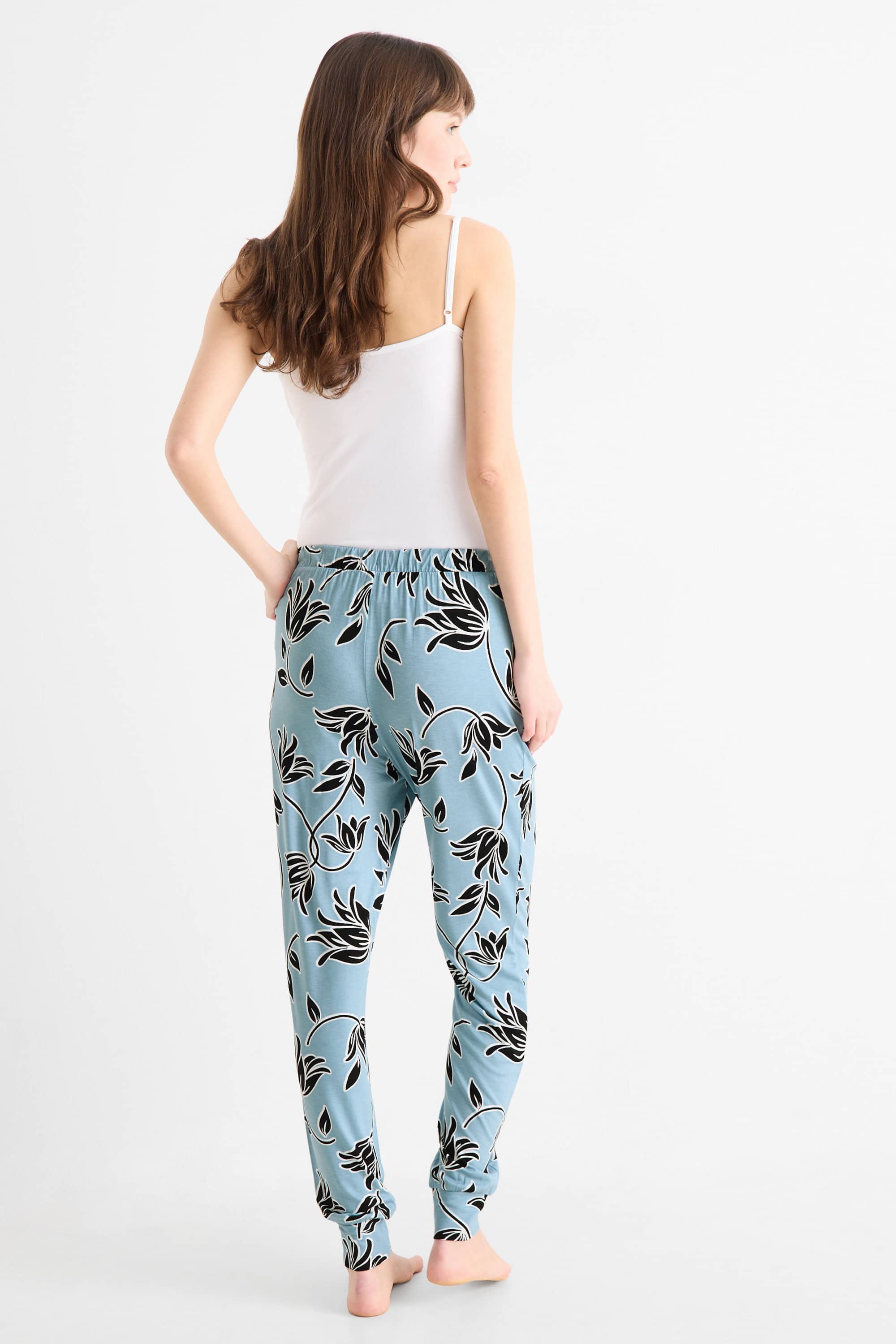 Viscose pyjama bottoms - floral blue