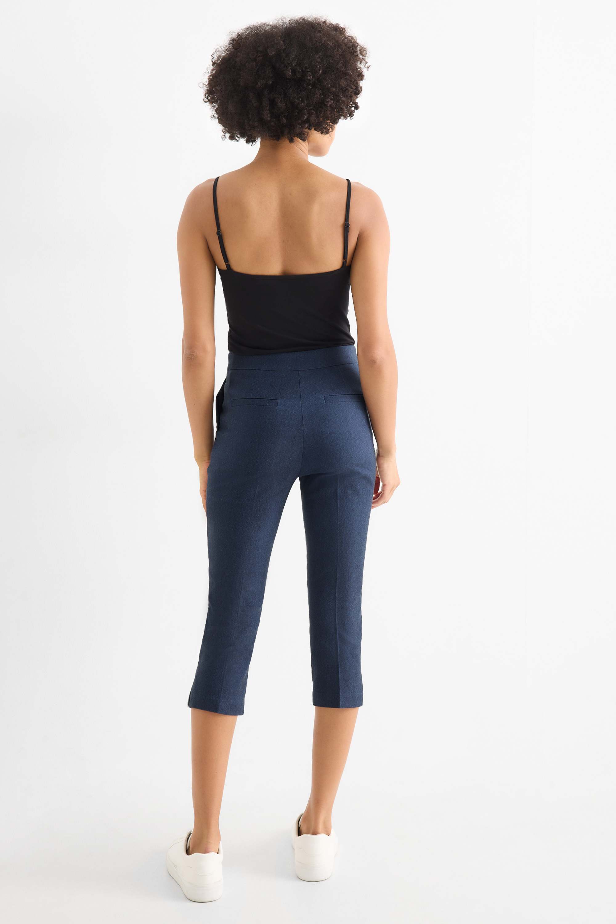 Capri trousers - mid-rise waist - slim fit dark blue