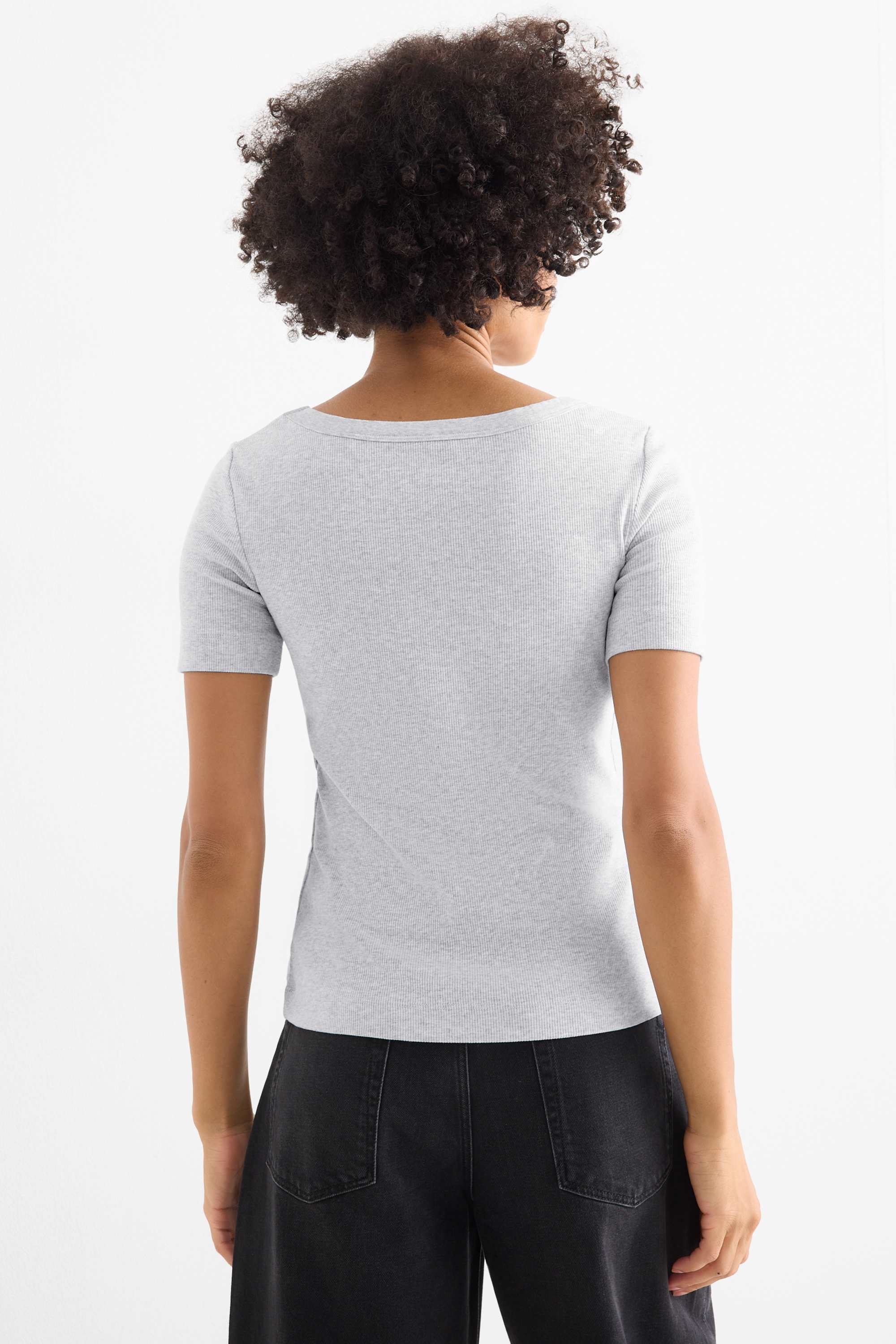 T-shirt - regular fit - ribbed light gray