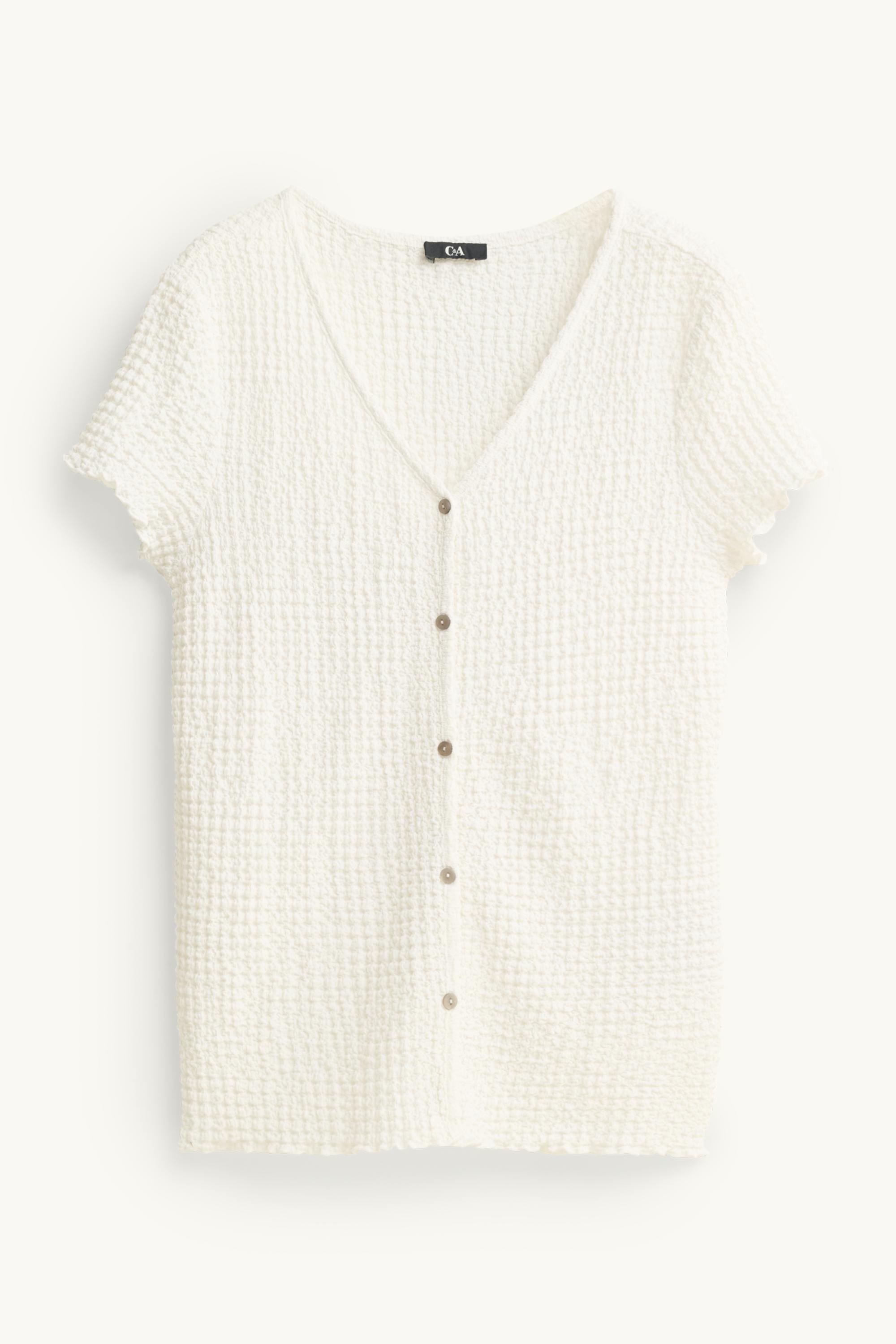 V-neck T-shirt with button placket - regular fit creme