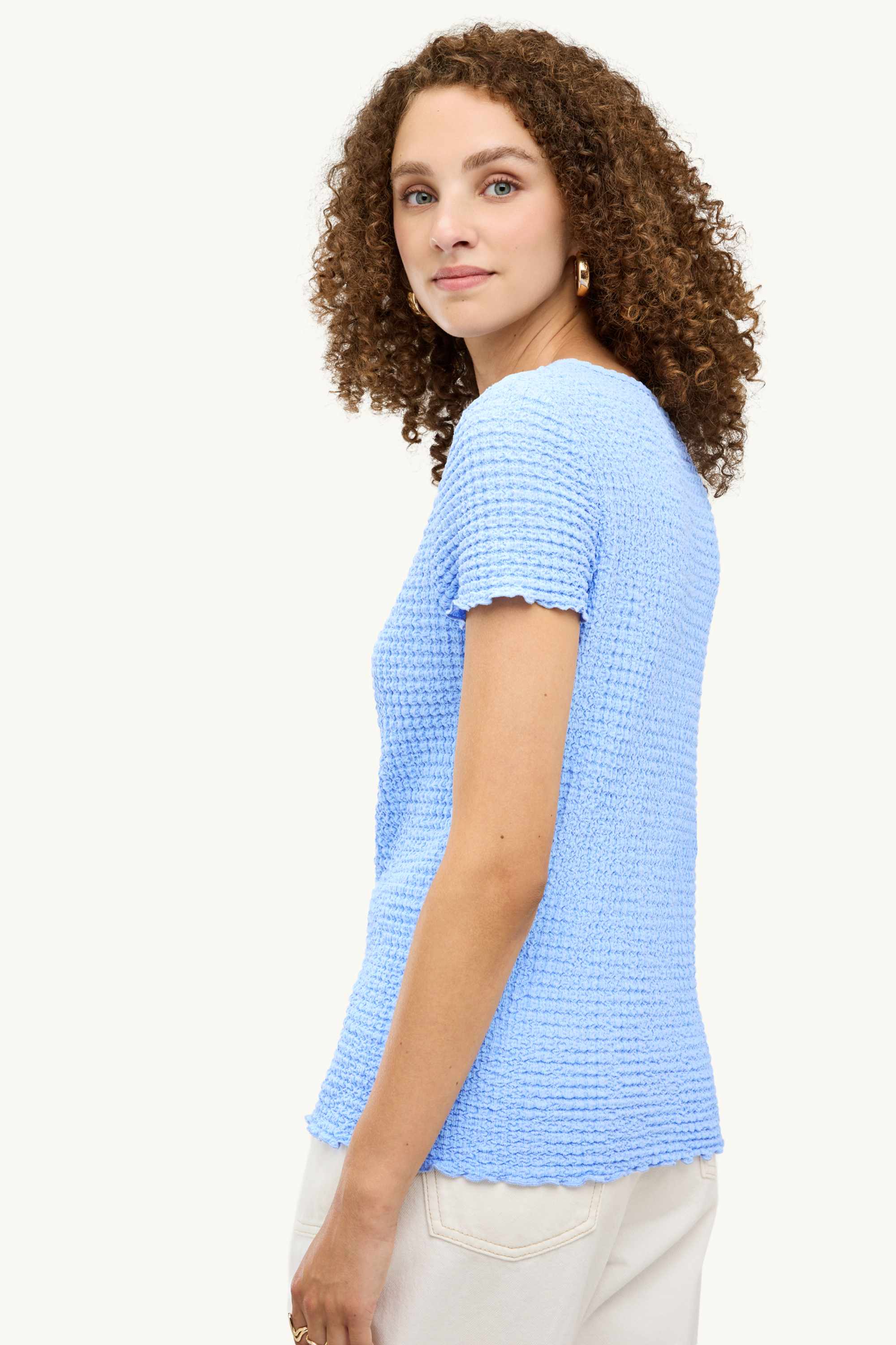 V-neck T-shirt with button placket - regular fit blue