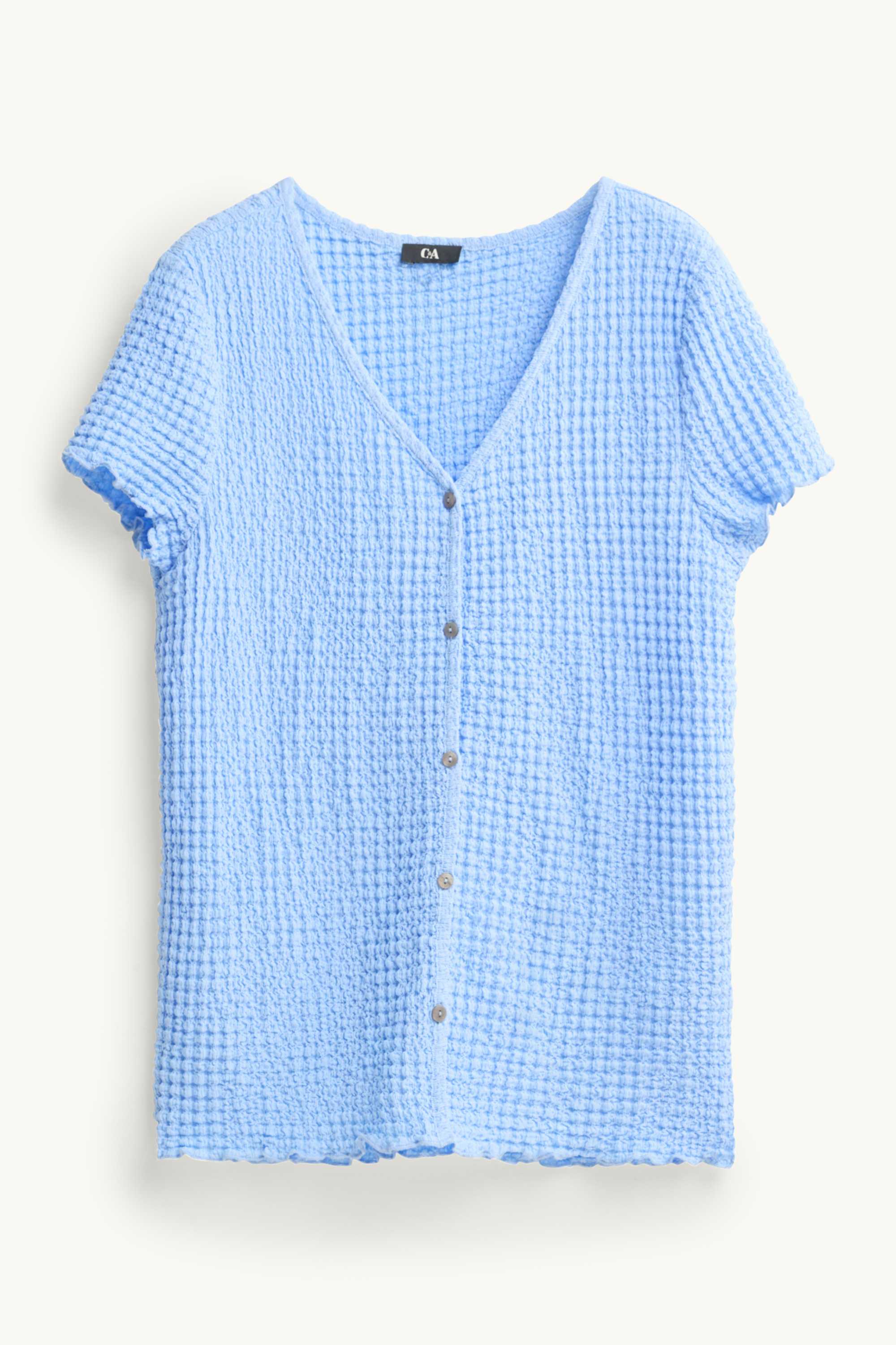 V-neck T-shirt with button placket - regular fit blue
