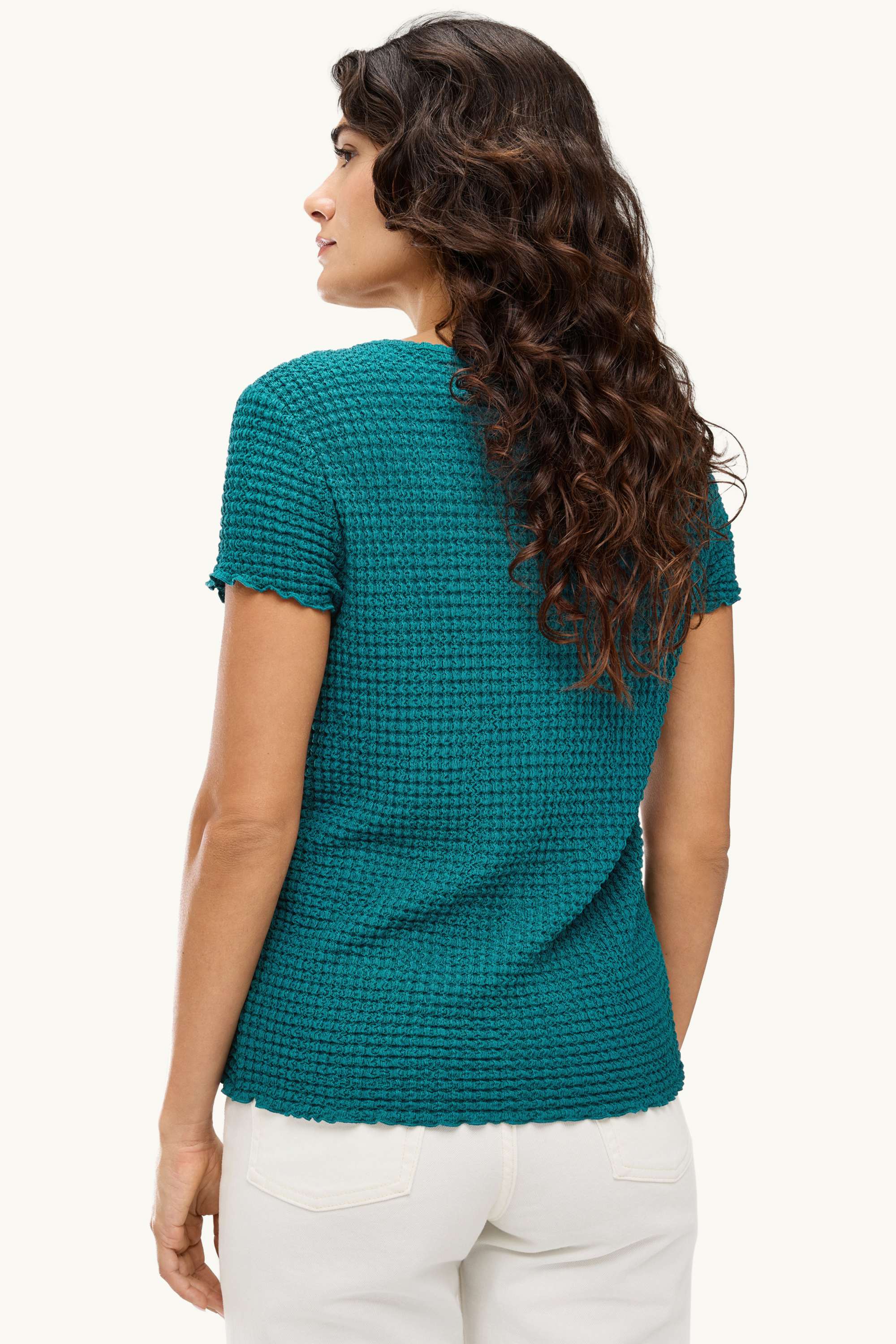V-neck T-shirt with button placket - regular fit petrol