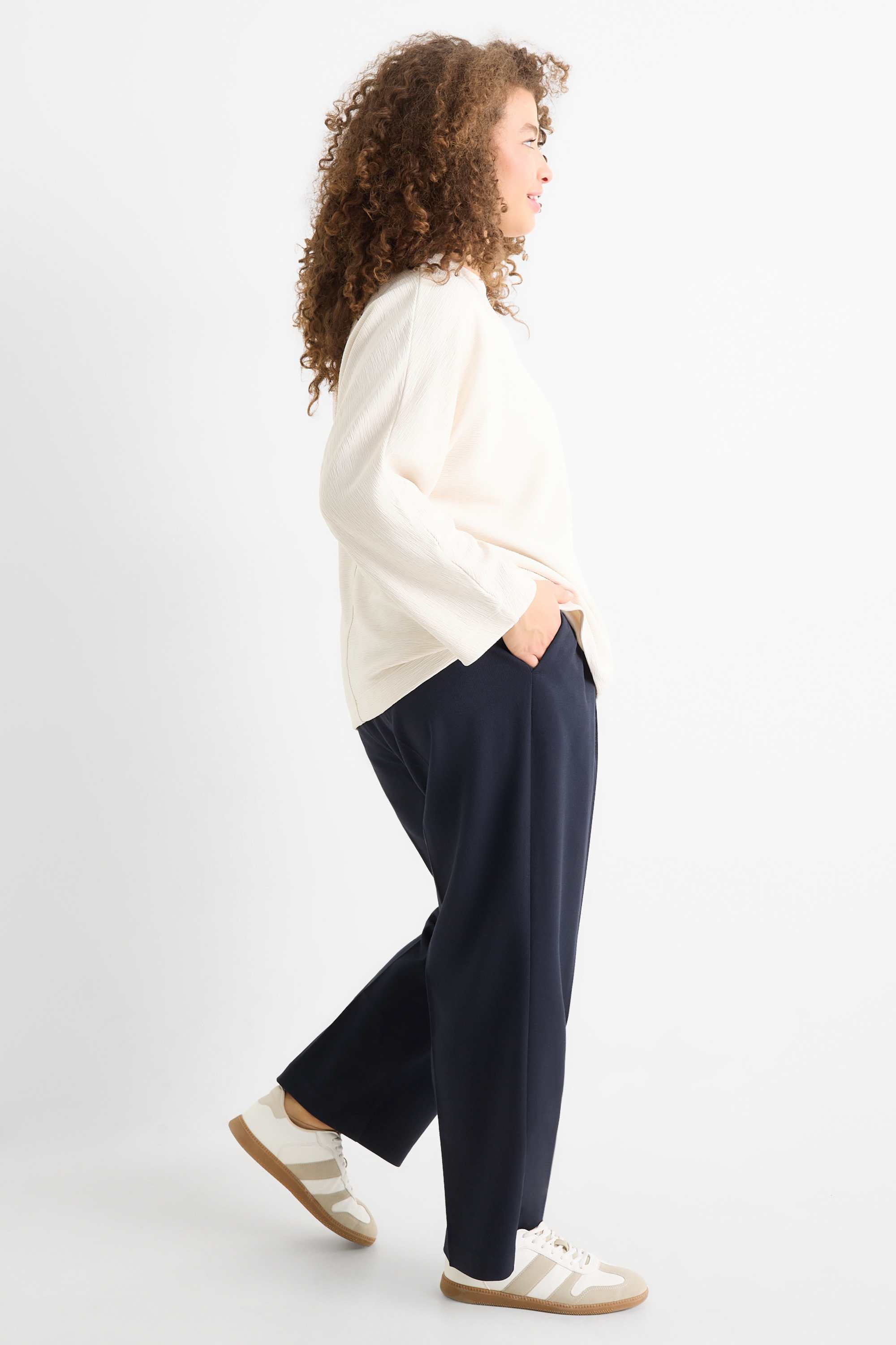 Cloth trousers - high waist - tapered fit dark blue