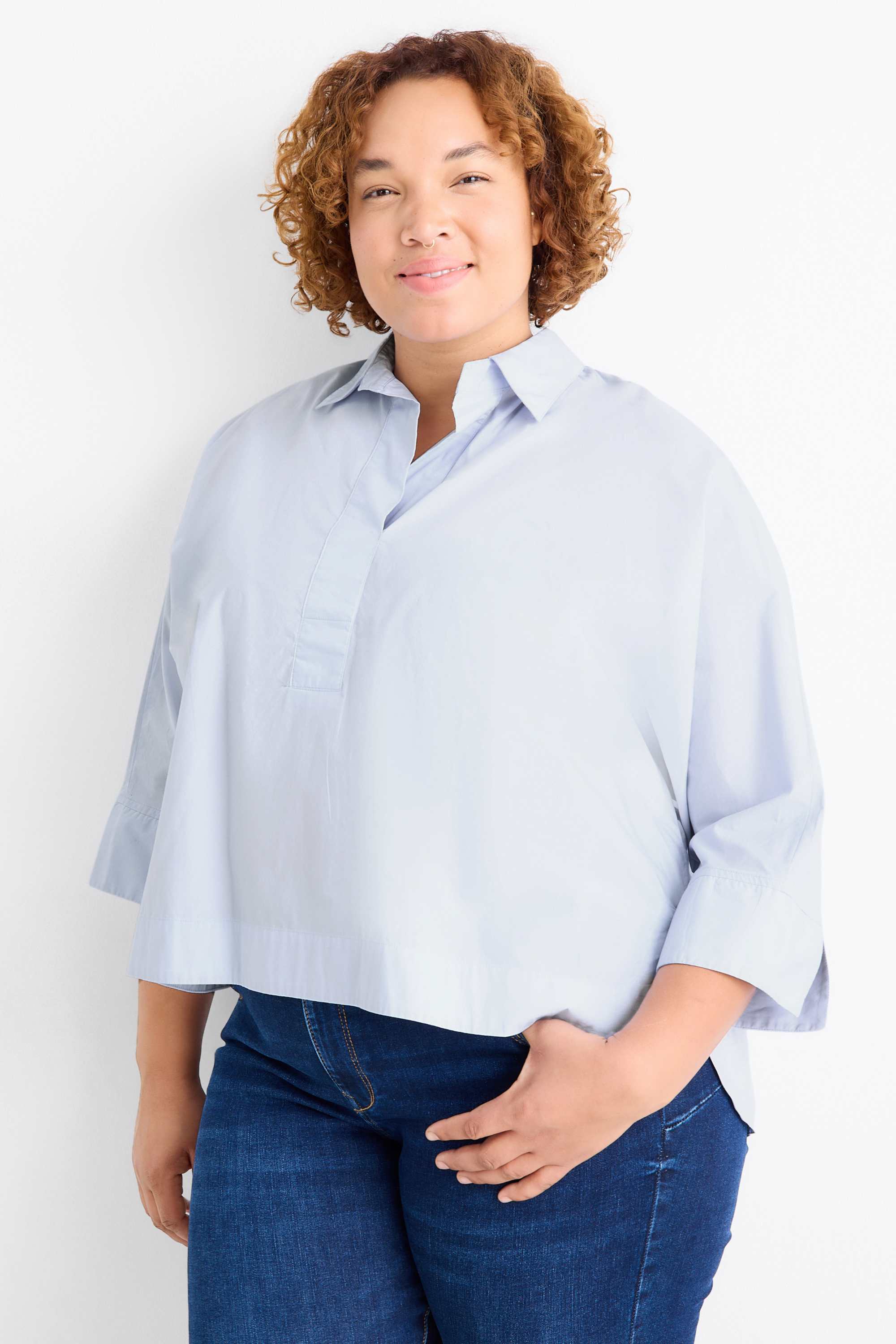 V-neck blouse light blue