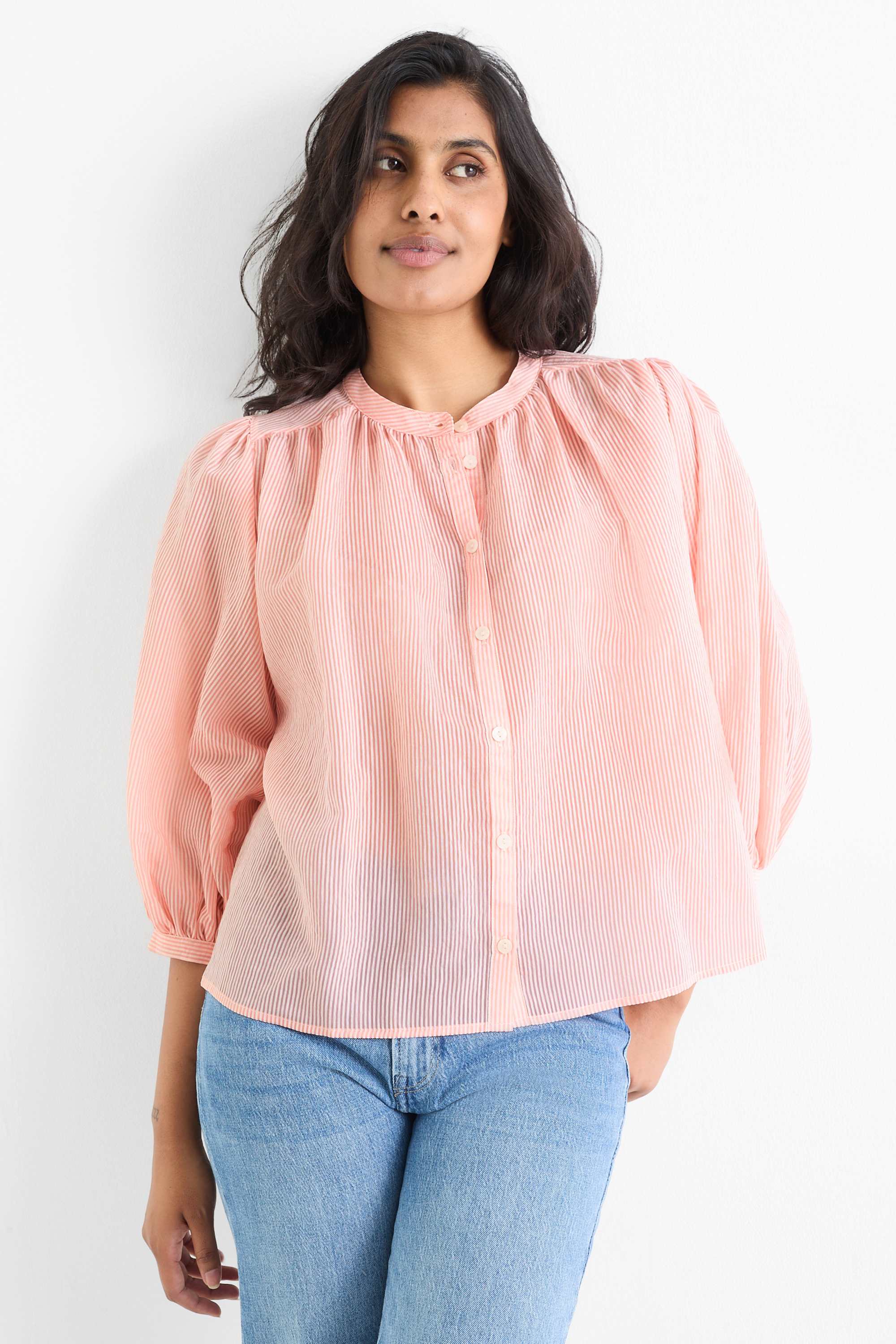 Blouse - striped coral