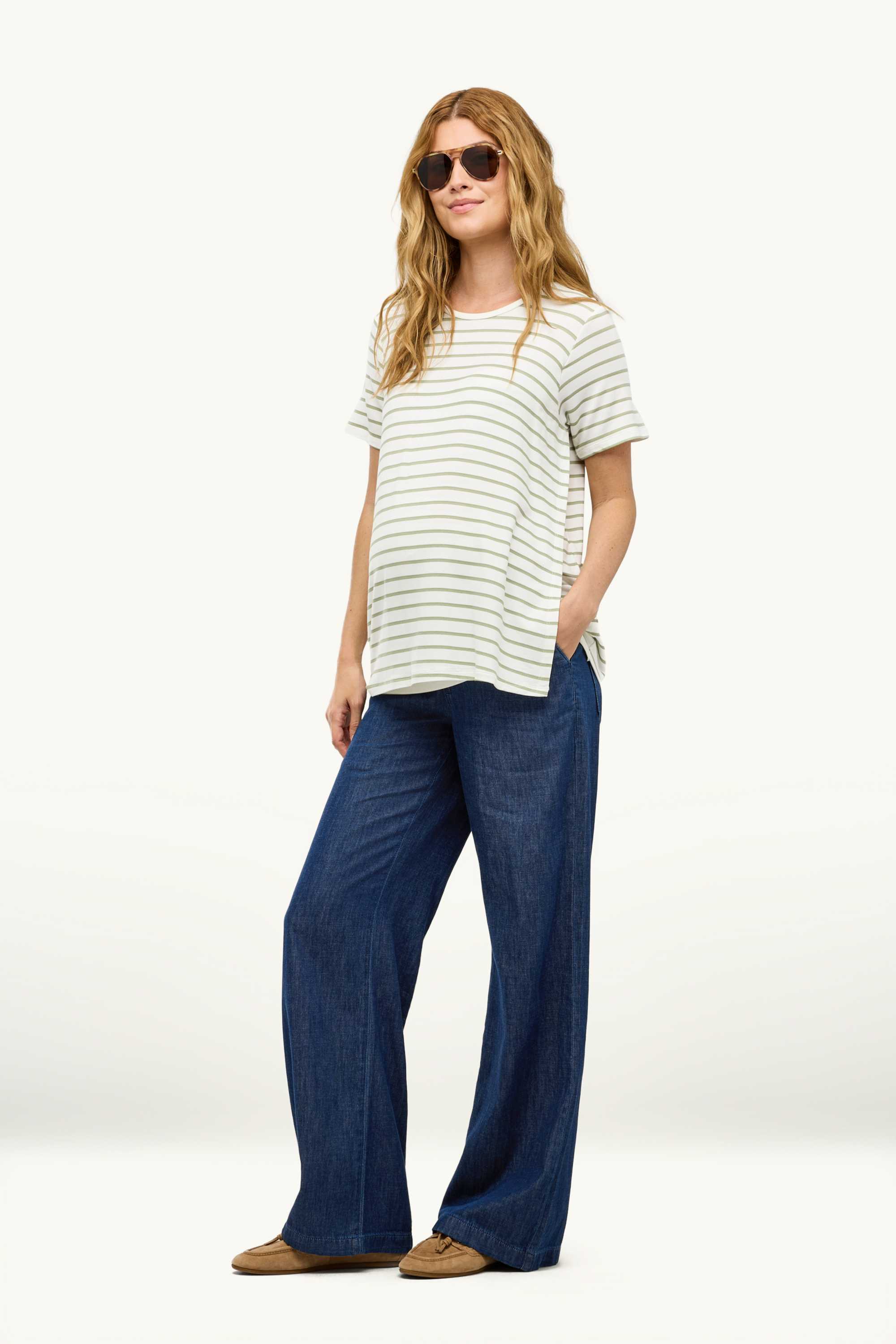 Maternity trousers - wide leg - denim look denim-dark blue