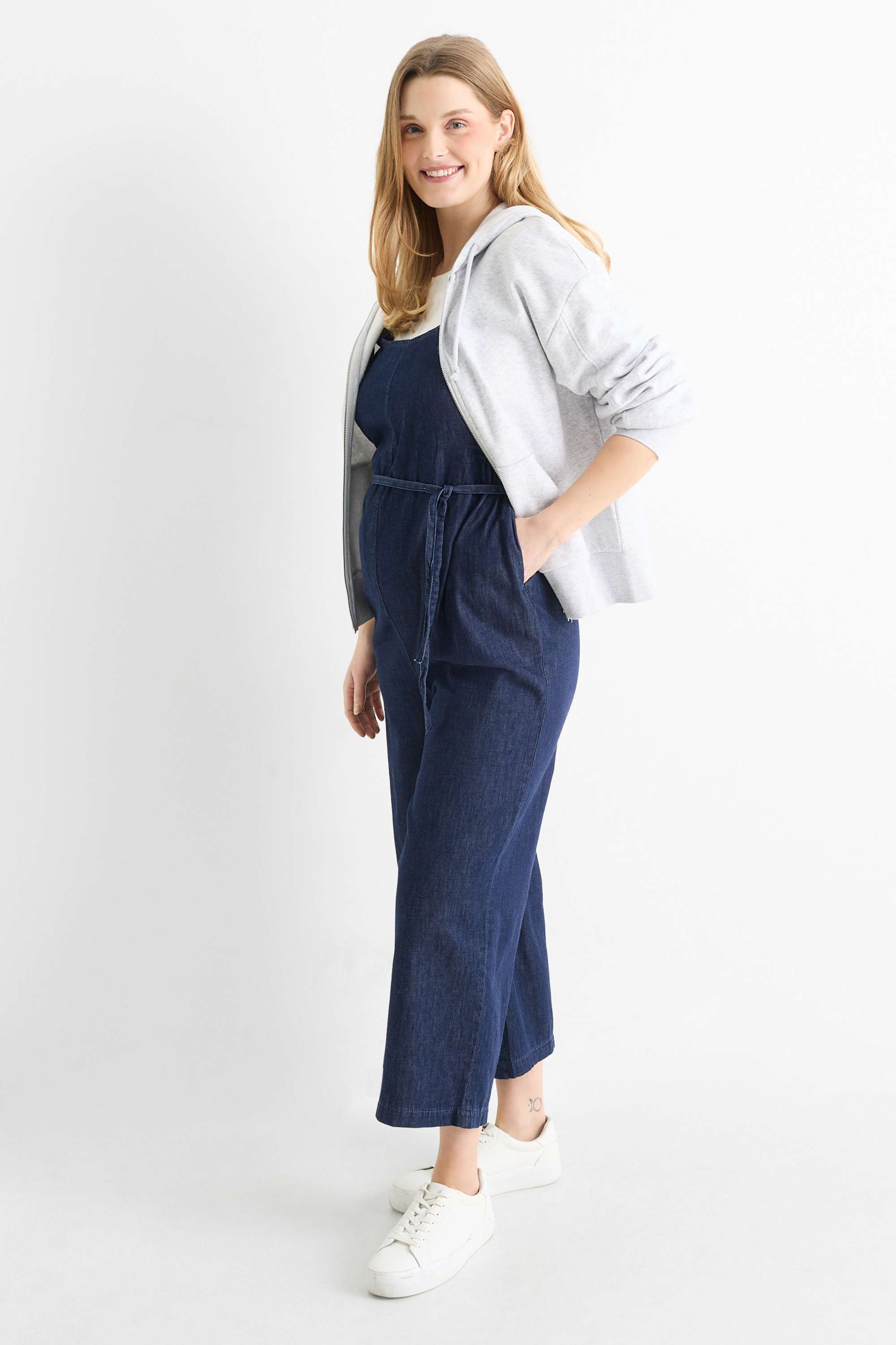 Denim maternity dungarees denim-dark blue