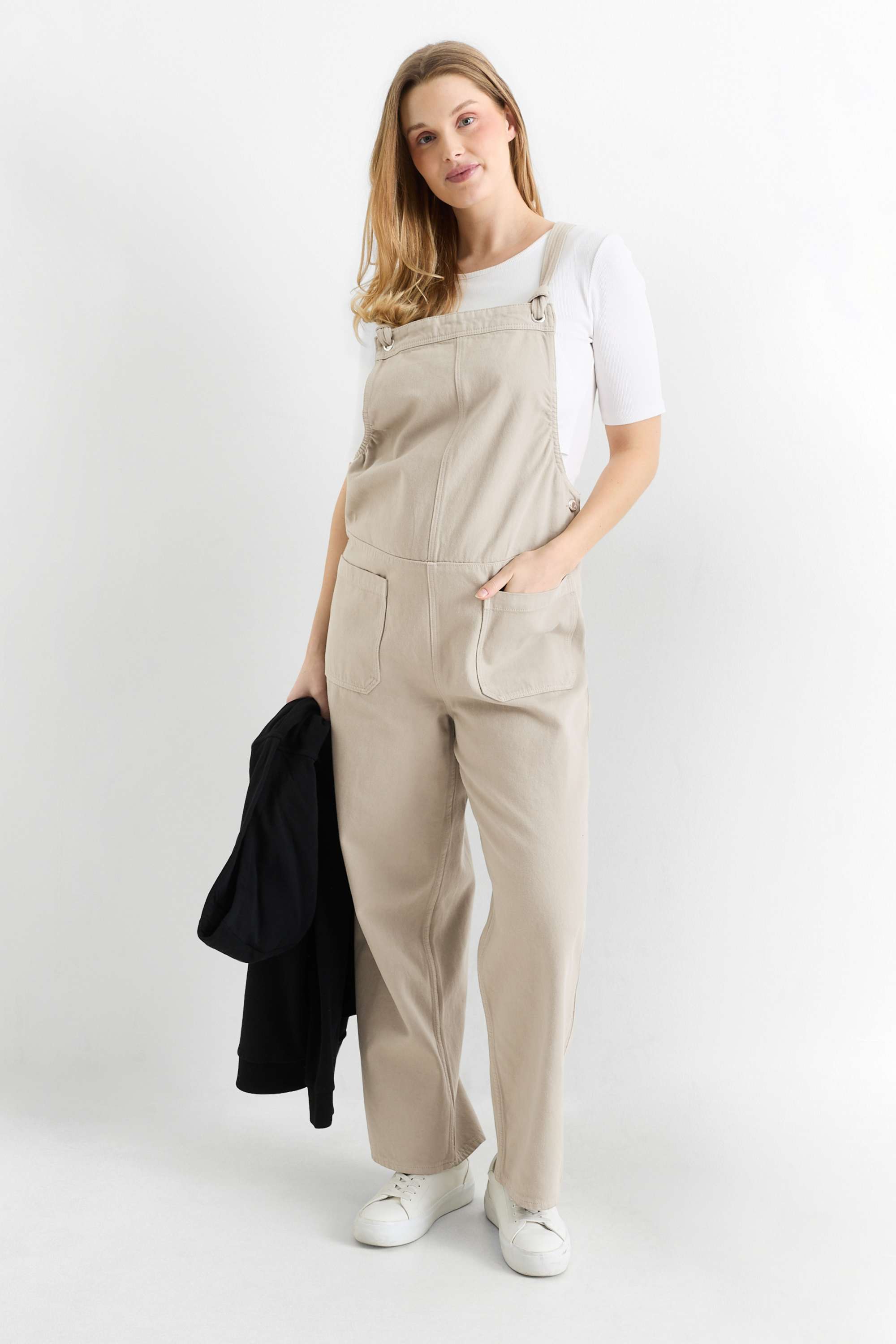 Denim maternity dungarees beige