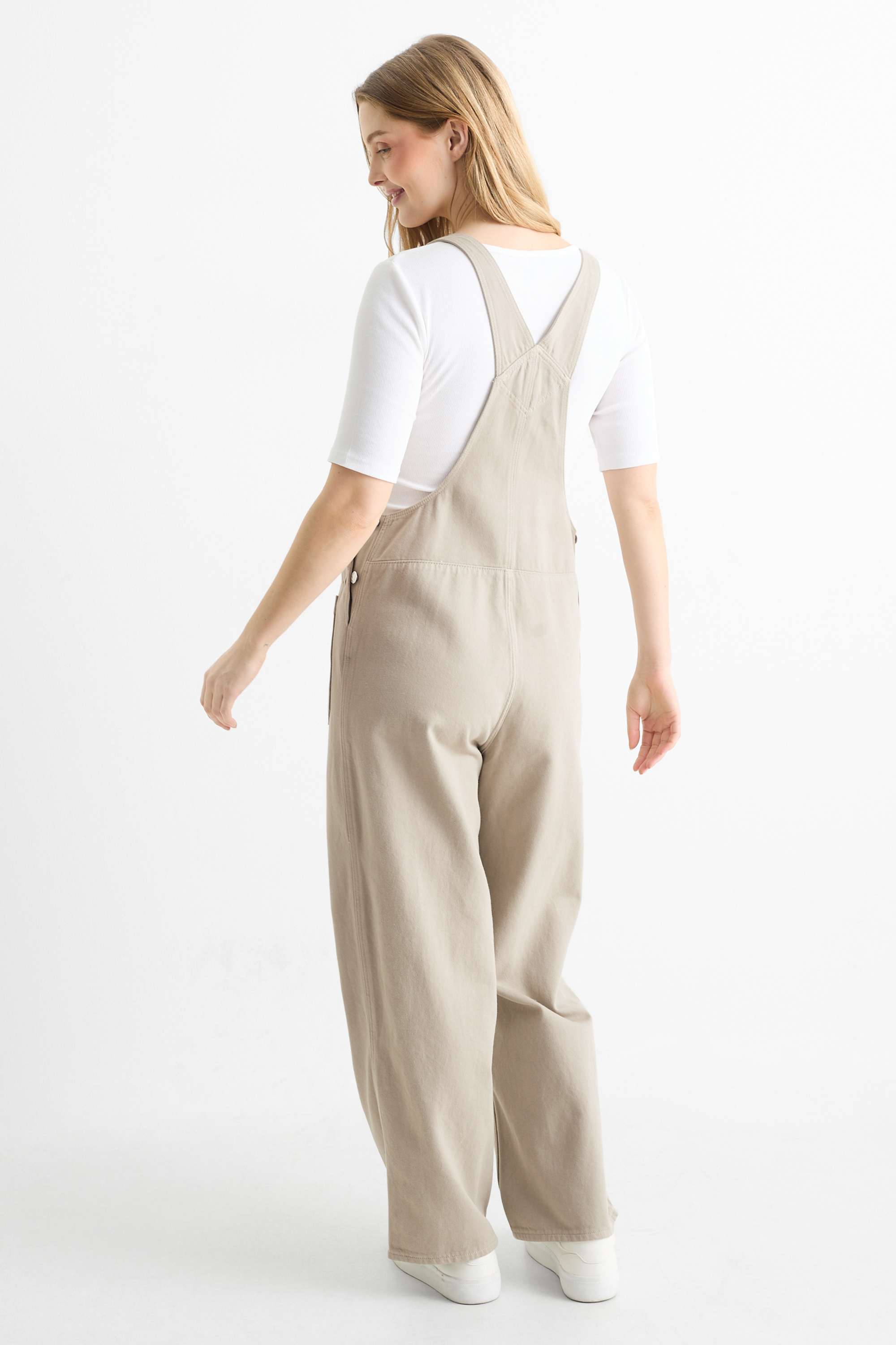 Denim maternity dungarees beige