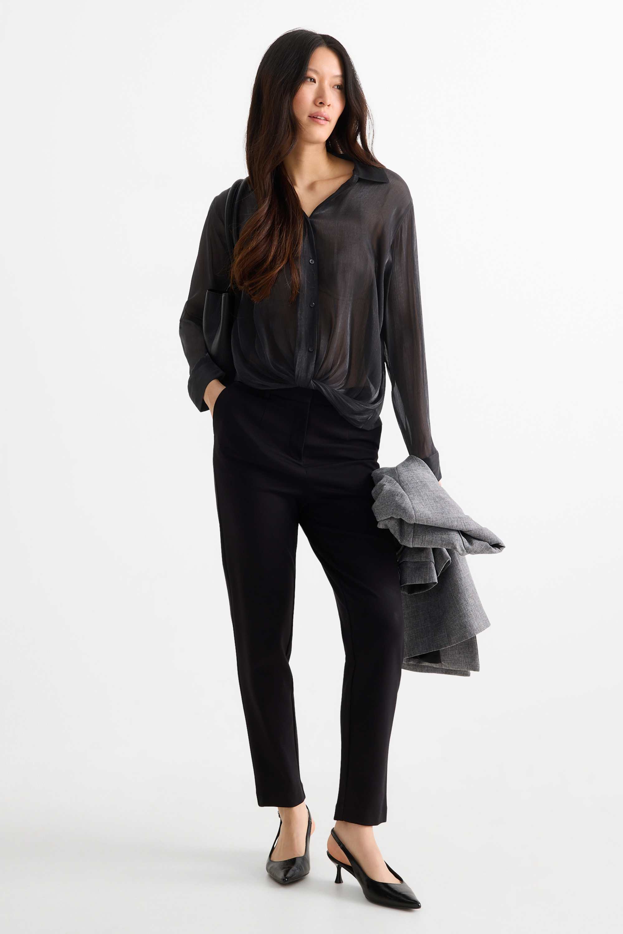 Blouse with knot detail - shiny black