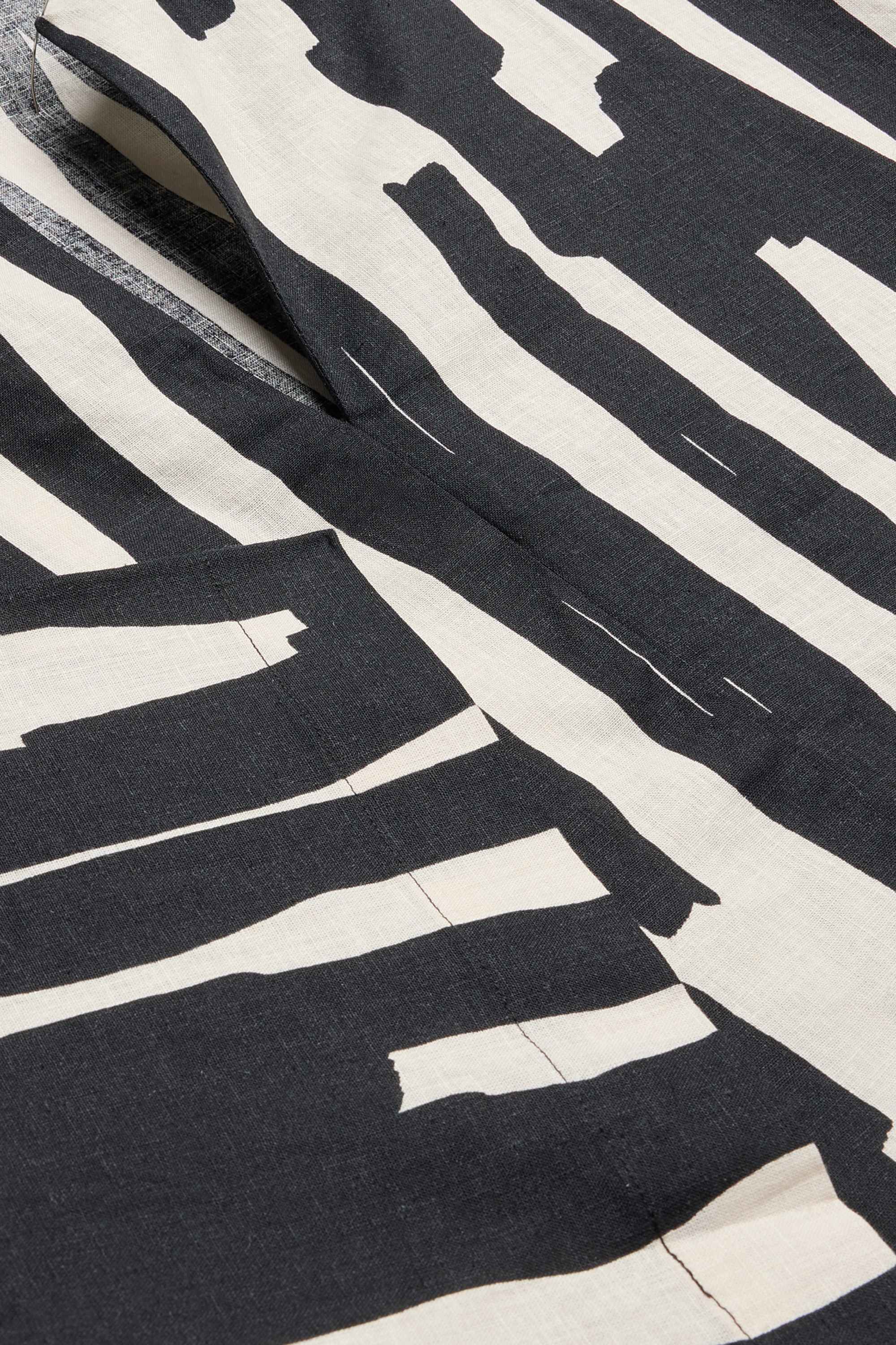 Blouse - linen blend - patterned black / beige