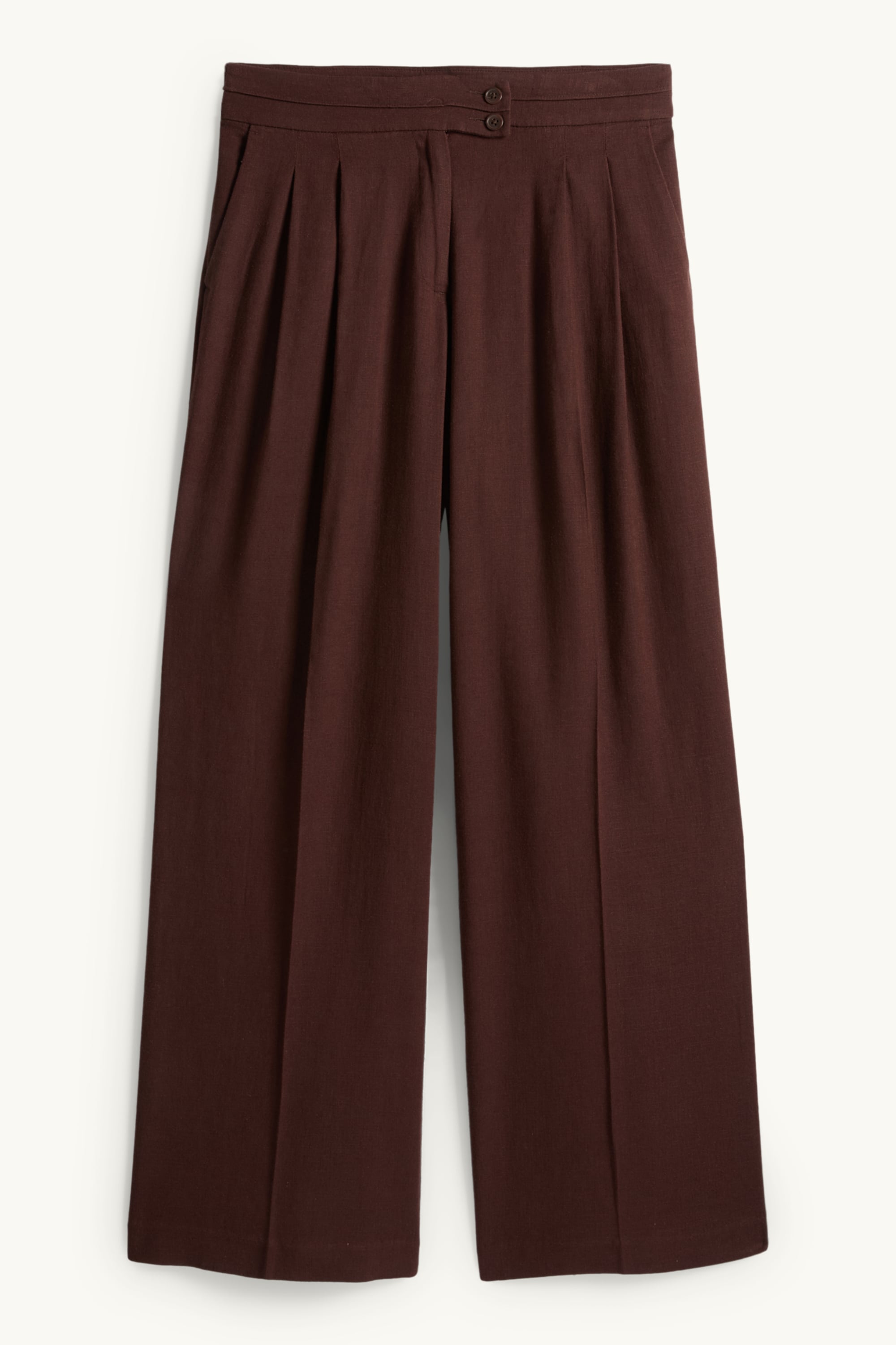 Cloth trousers with linen content - mid-rise waist - loose fit dark brown