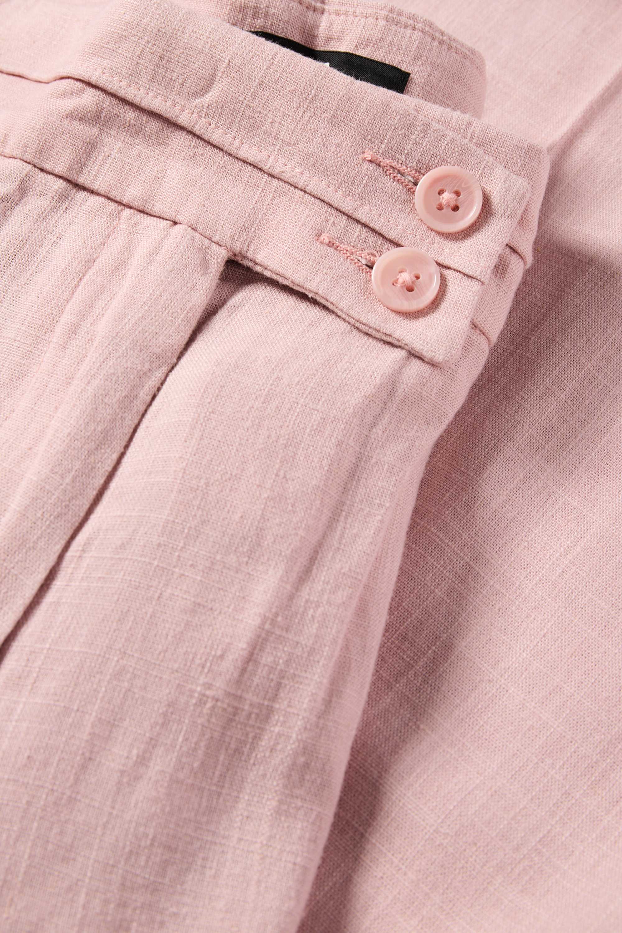Cloth trousers with linen content - mid-rise waist - loose fit rose