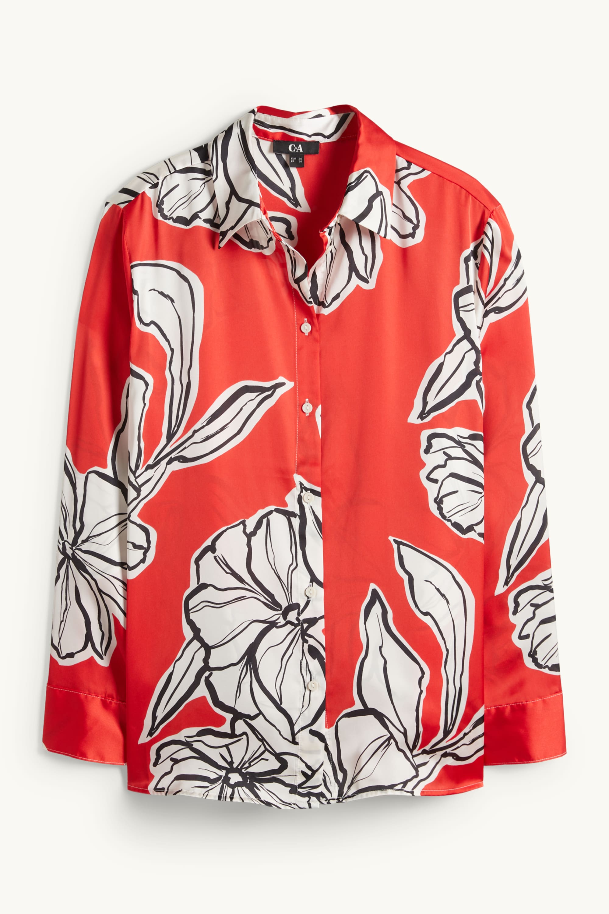 Satin shirt blouse - floral dark orange