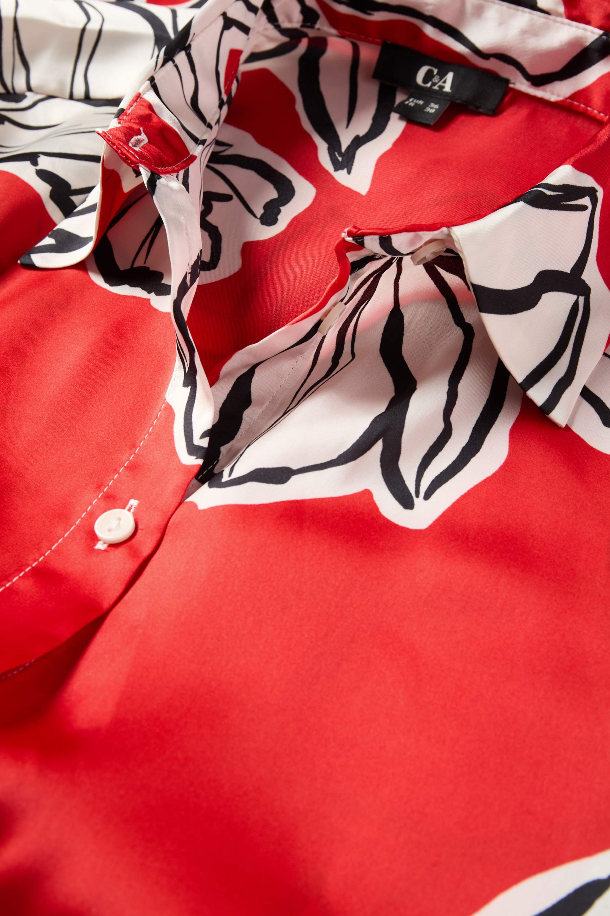 Satin shirt blouse - floral dark orange