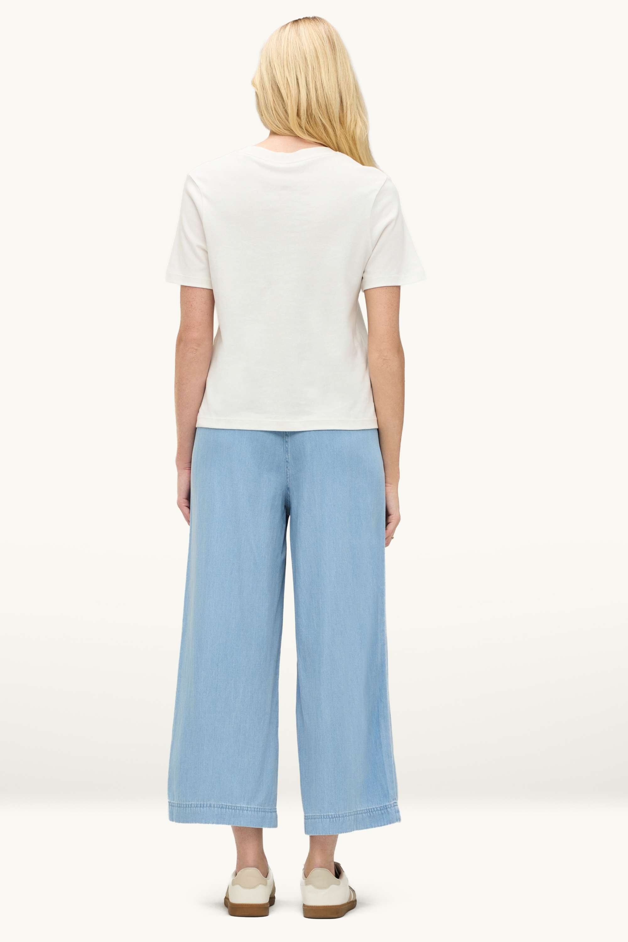 Cropped cloth trousers with belt - high waist - wide leg denim-light blue