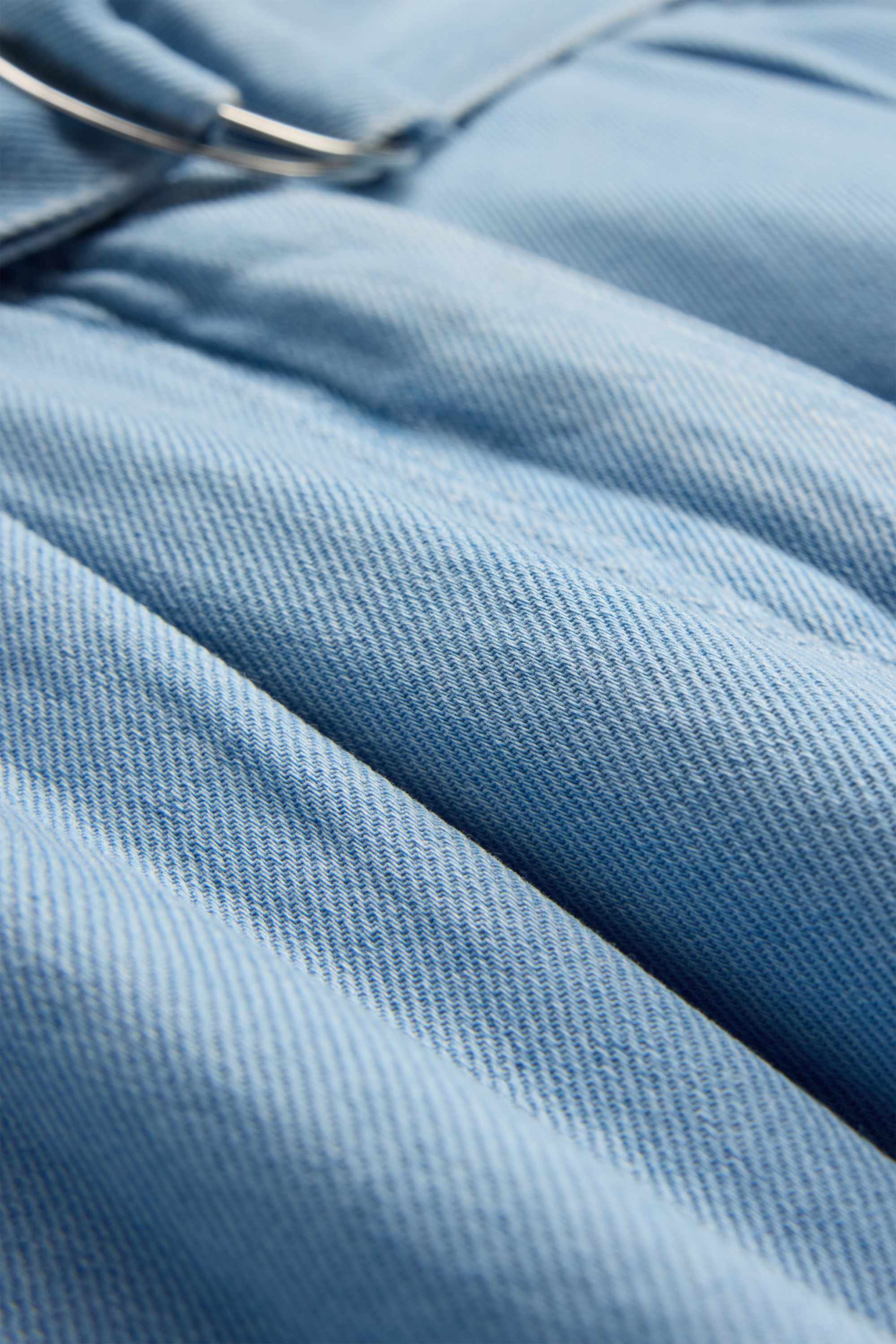 Cropped cloth trousers with belt - high waist - wide leg denim-light blue