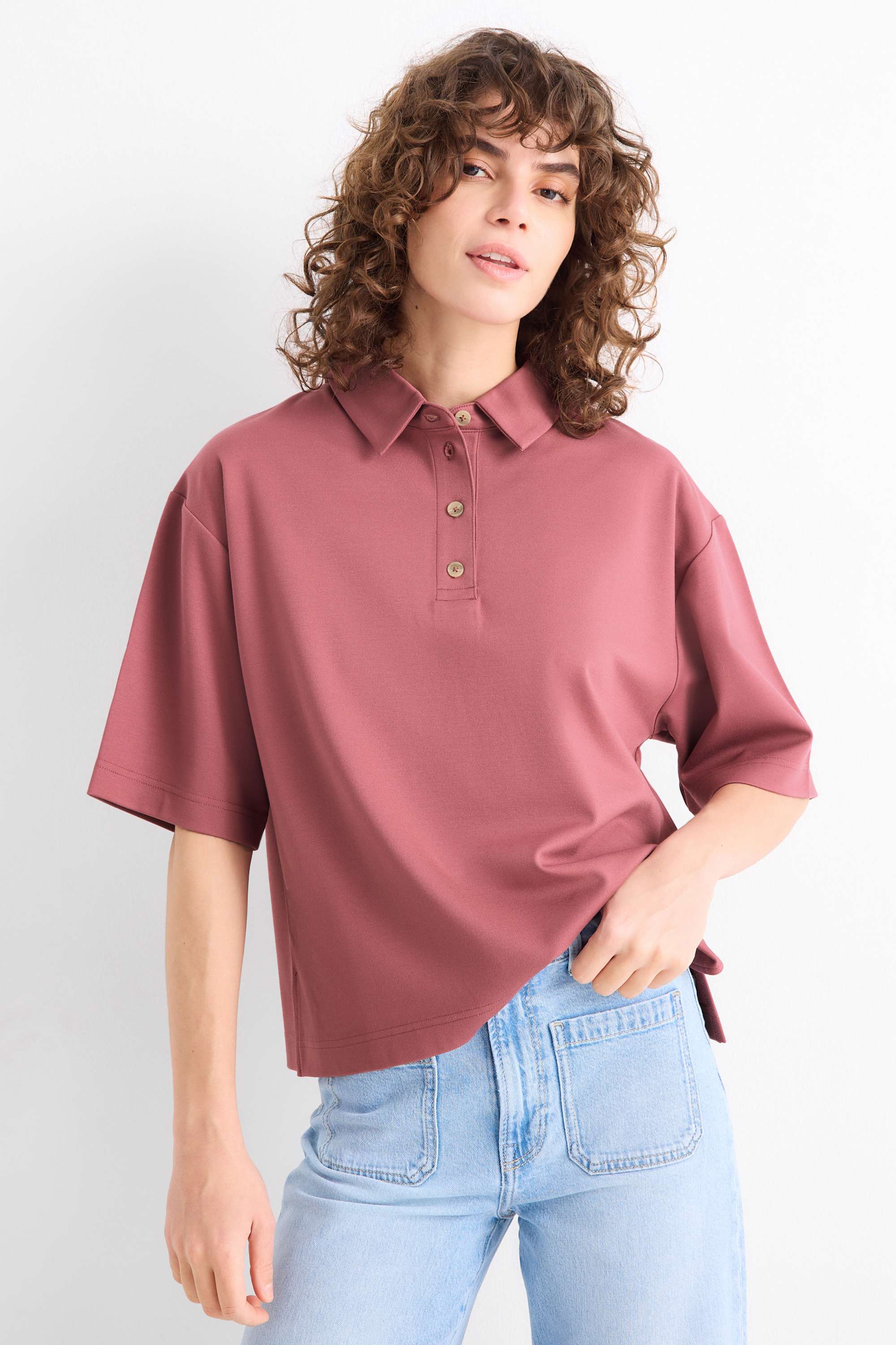 Polo shirt - relaxed fit dark rose