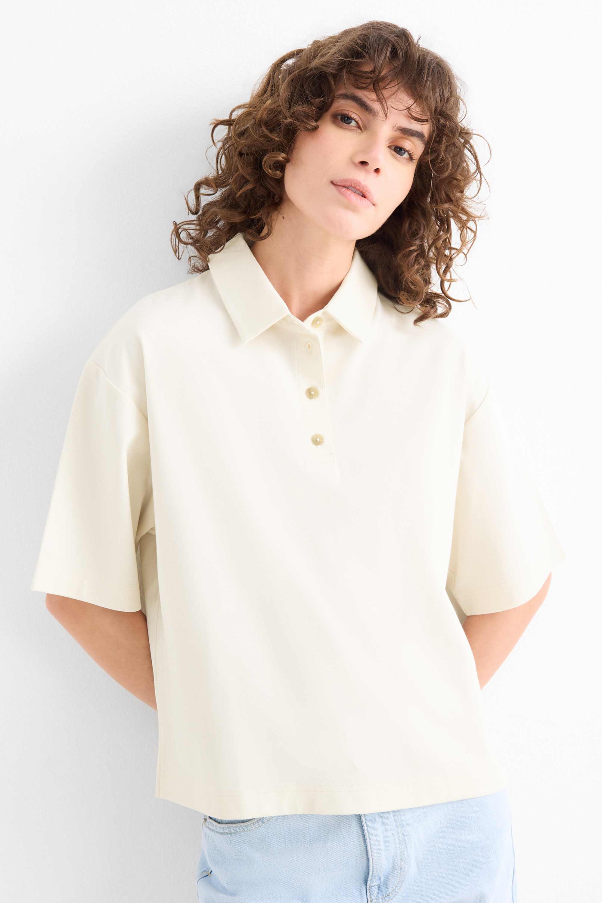Polo shirt - relaxed fit beige