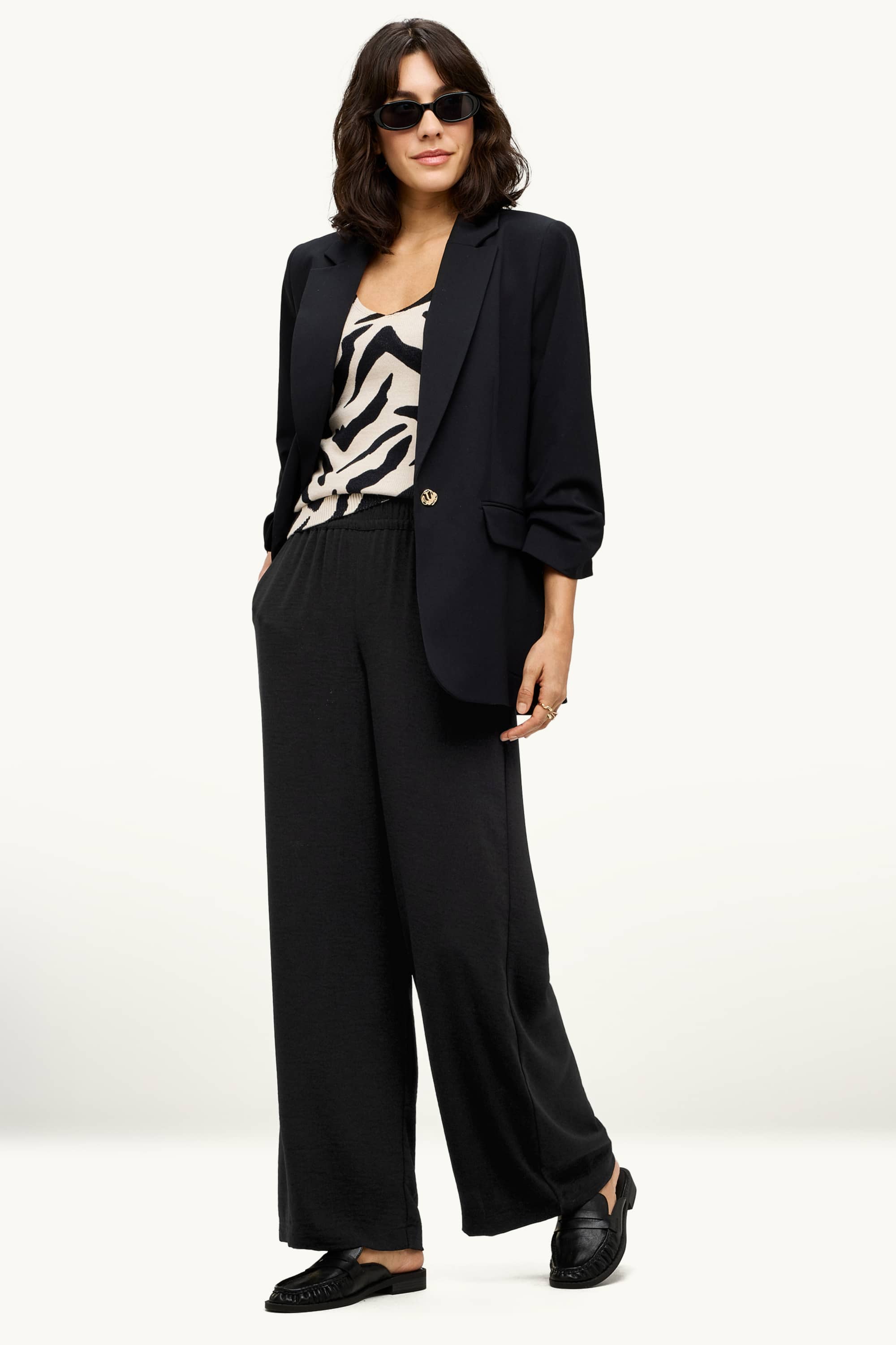Cloth trousers - mid-rise waist - palazzo black