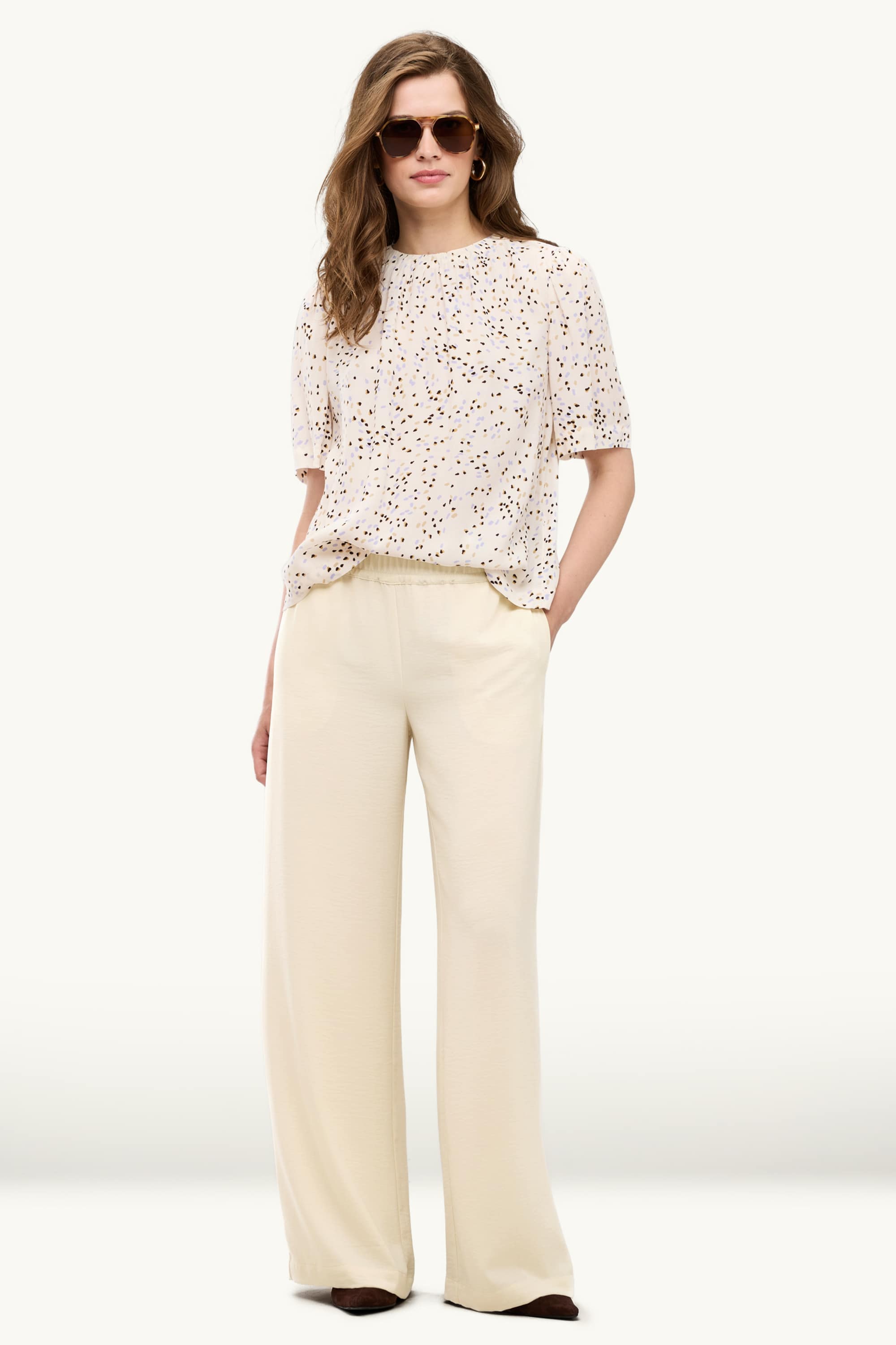 Cloth trousers - mid-rise waist - palazzo white