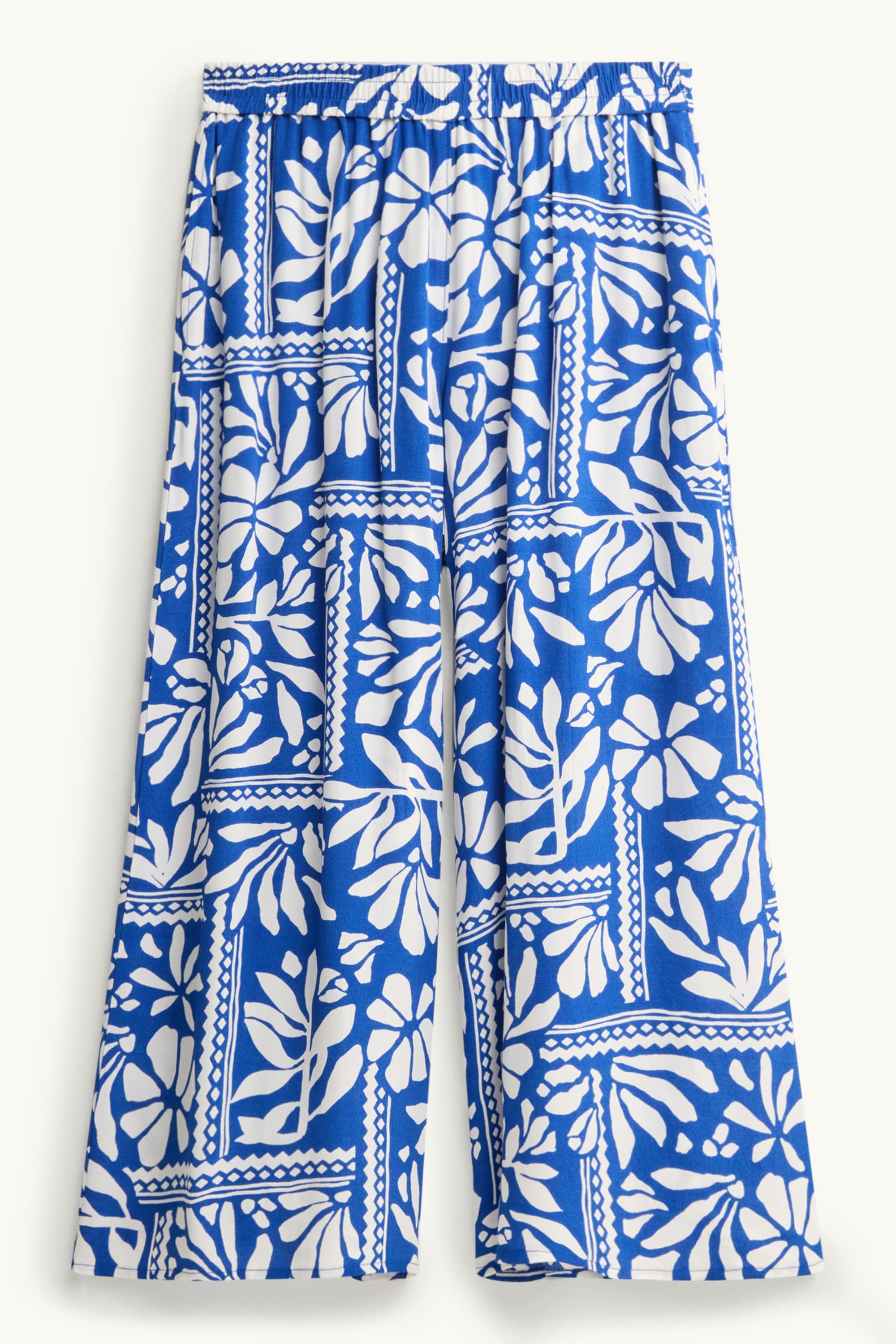 Cloth trousers - mid-rise waist - - palazzo - patterned blue / white