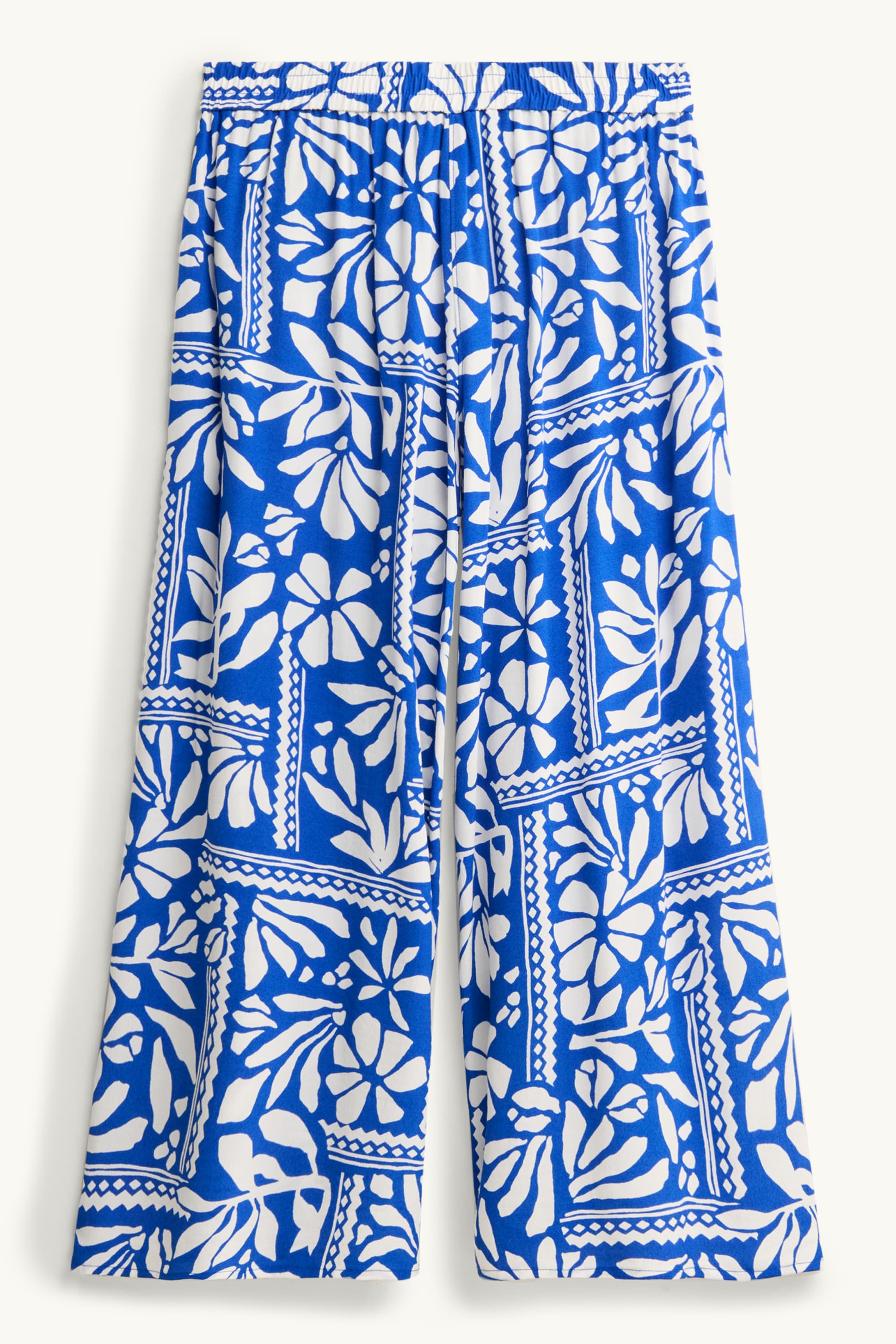 Cloth trousers - mid-rise waist - - palazzo - patterned blue / white