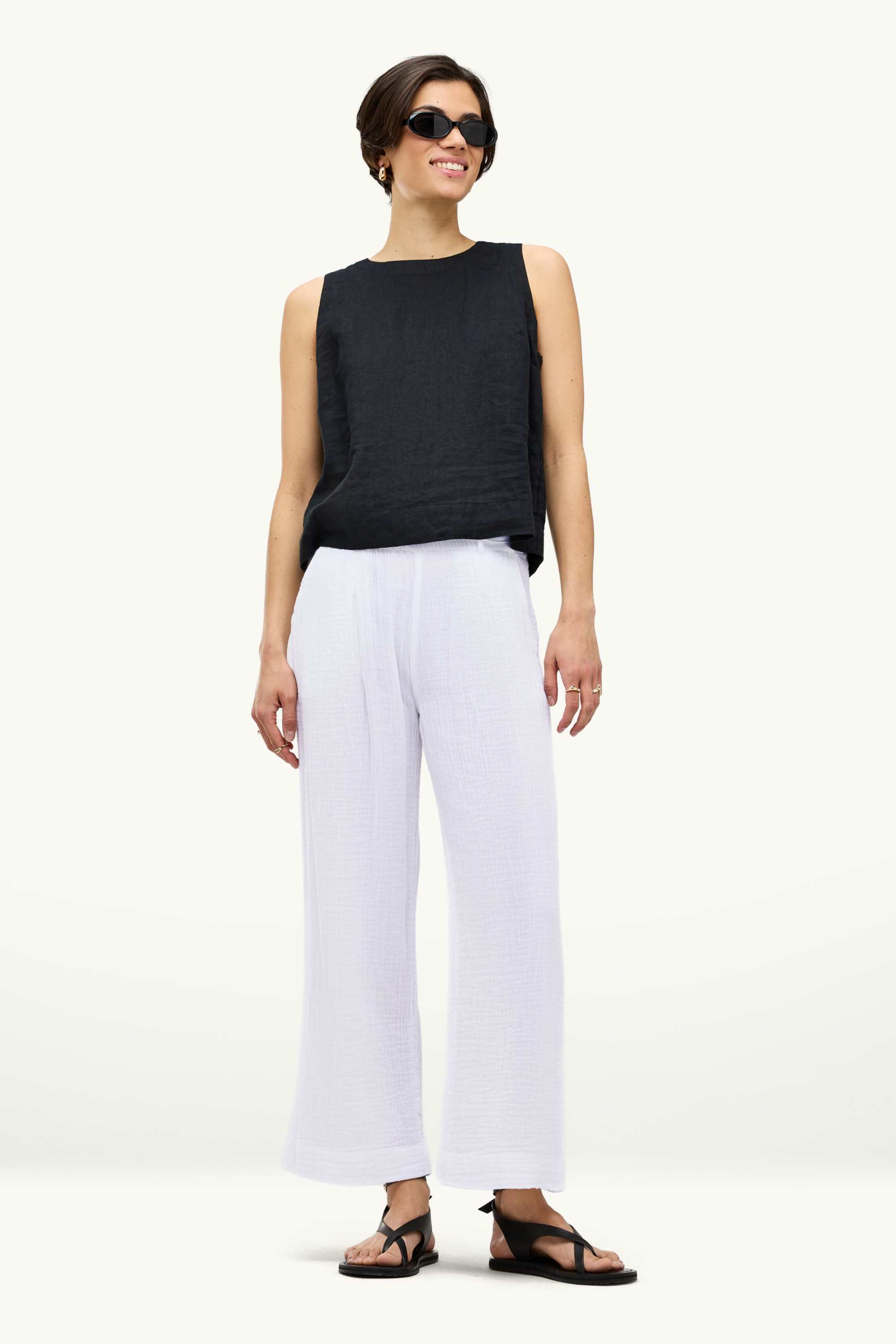 Cropped cloth trousers - high waist - wide leg white
