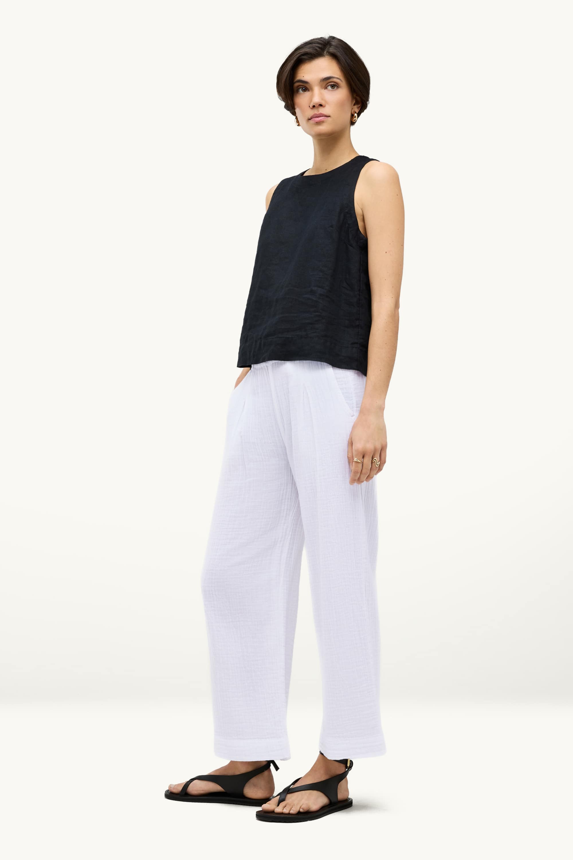 Cropped cloth trousers - high waist - wide leg white