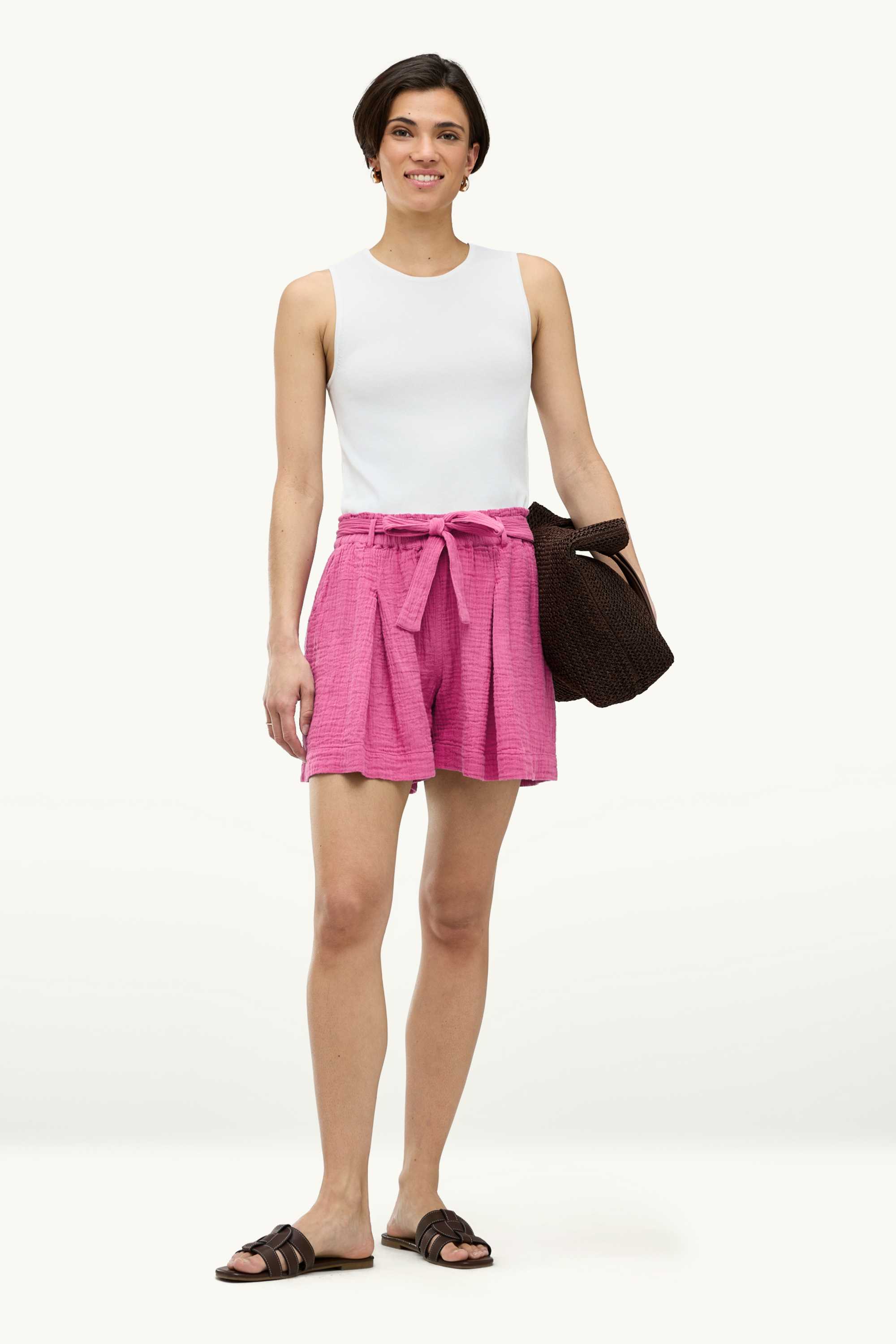 Cheesecloth shorts - high waist pink